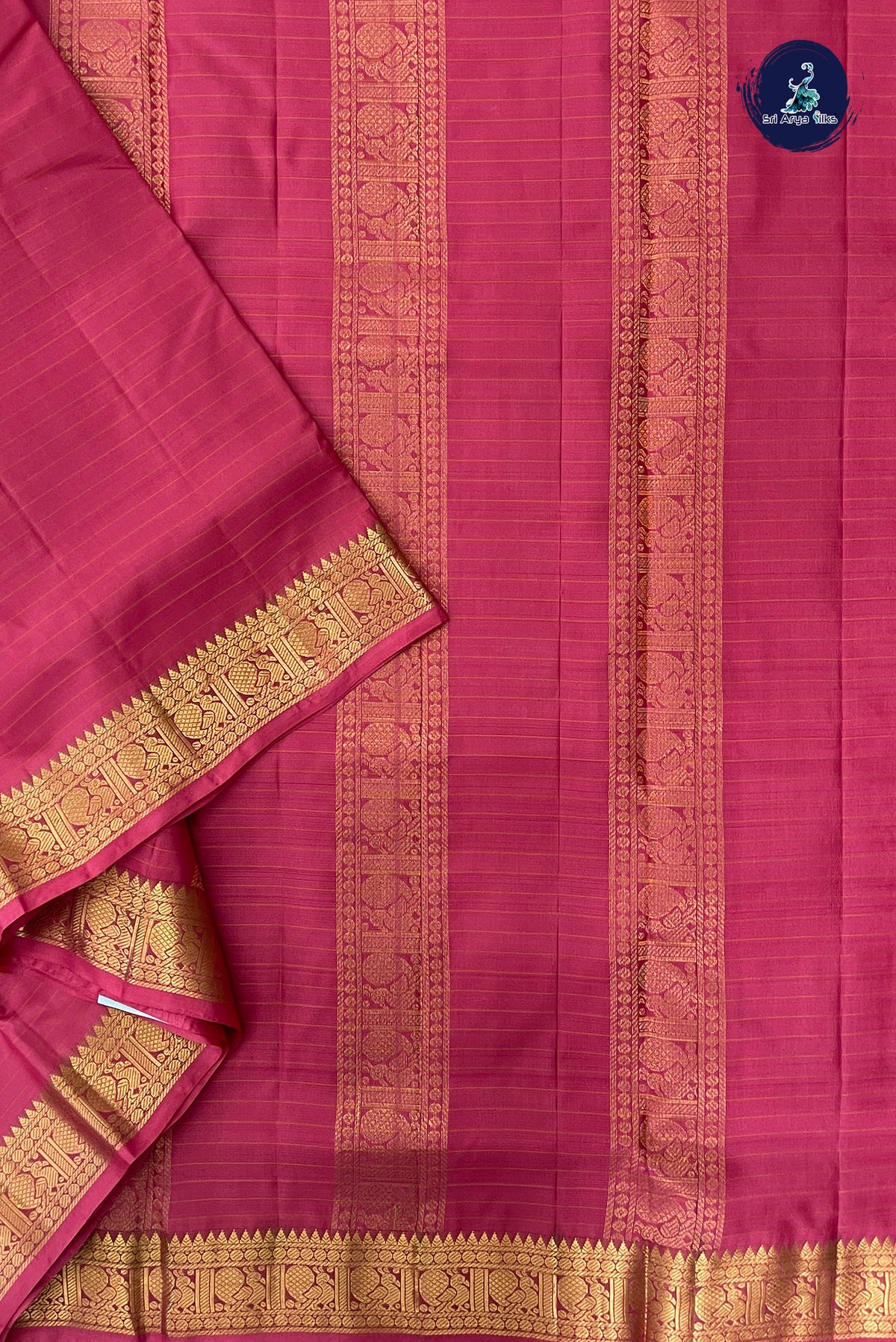 Pink Madisar 10 Yards Silk Saree With Stripes Pattern