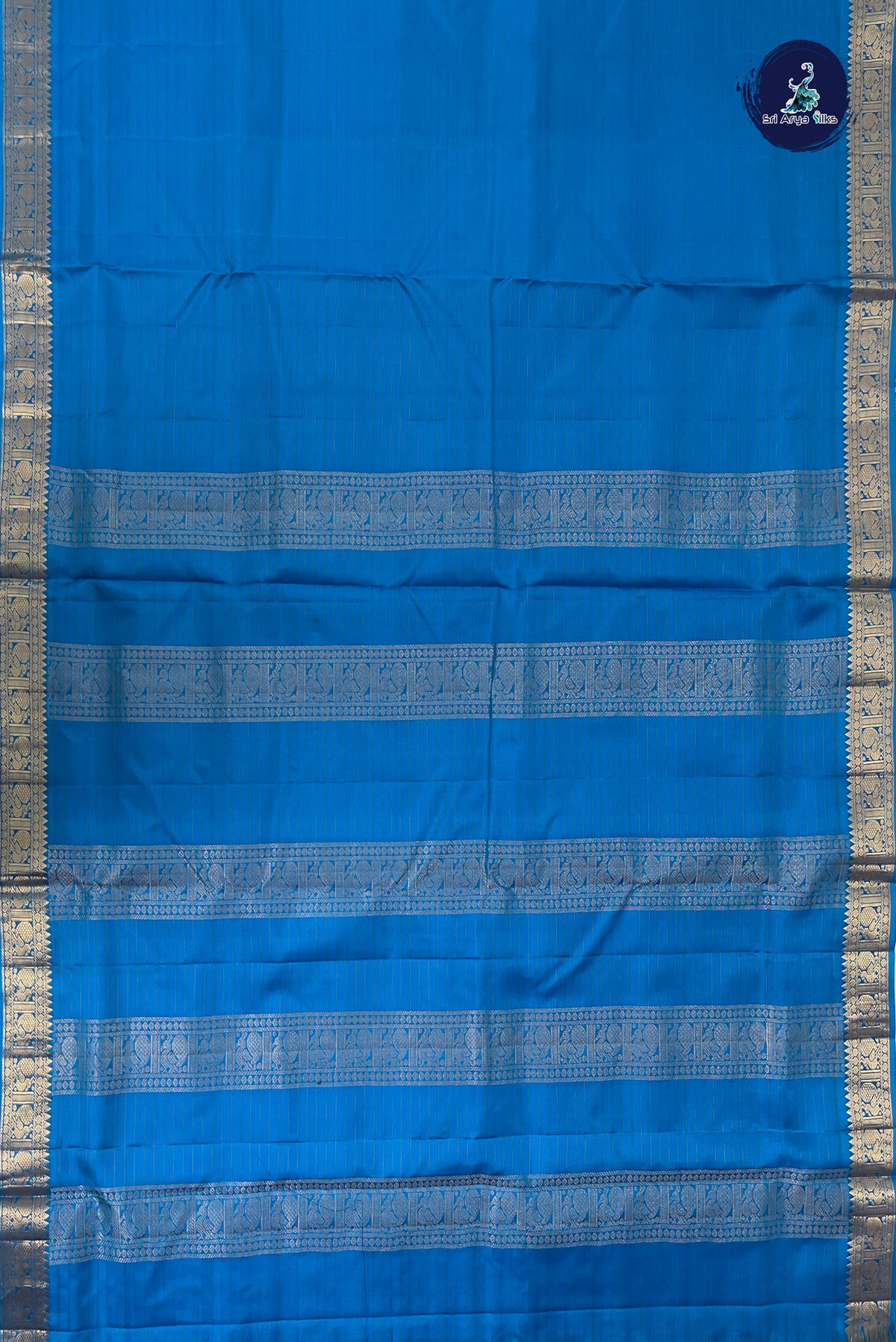 Copper Sulphate Blue Madisar 10 Yards Silk Saree With Stripes Pattern