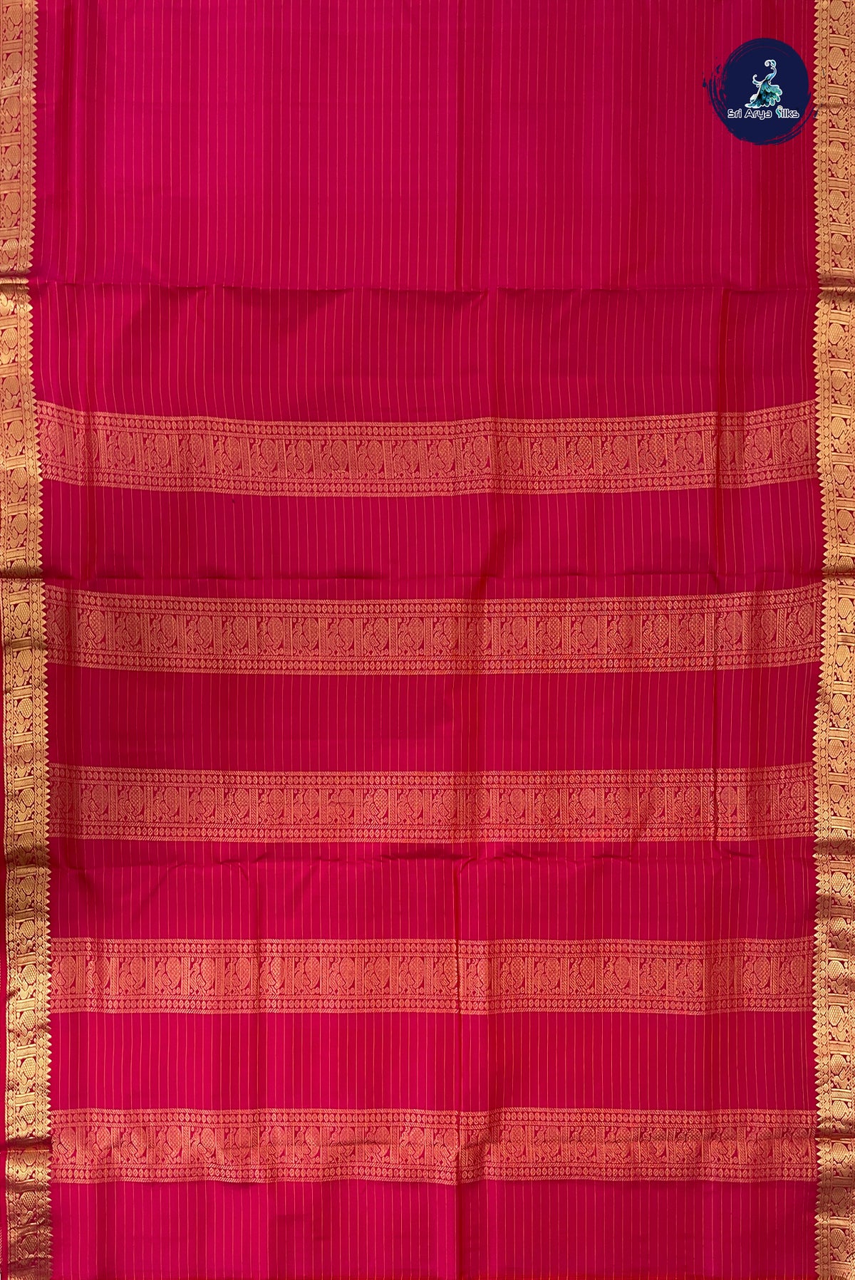 Dark Pink Madisar 10 Yards Silk Saree With Stripes Pattern