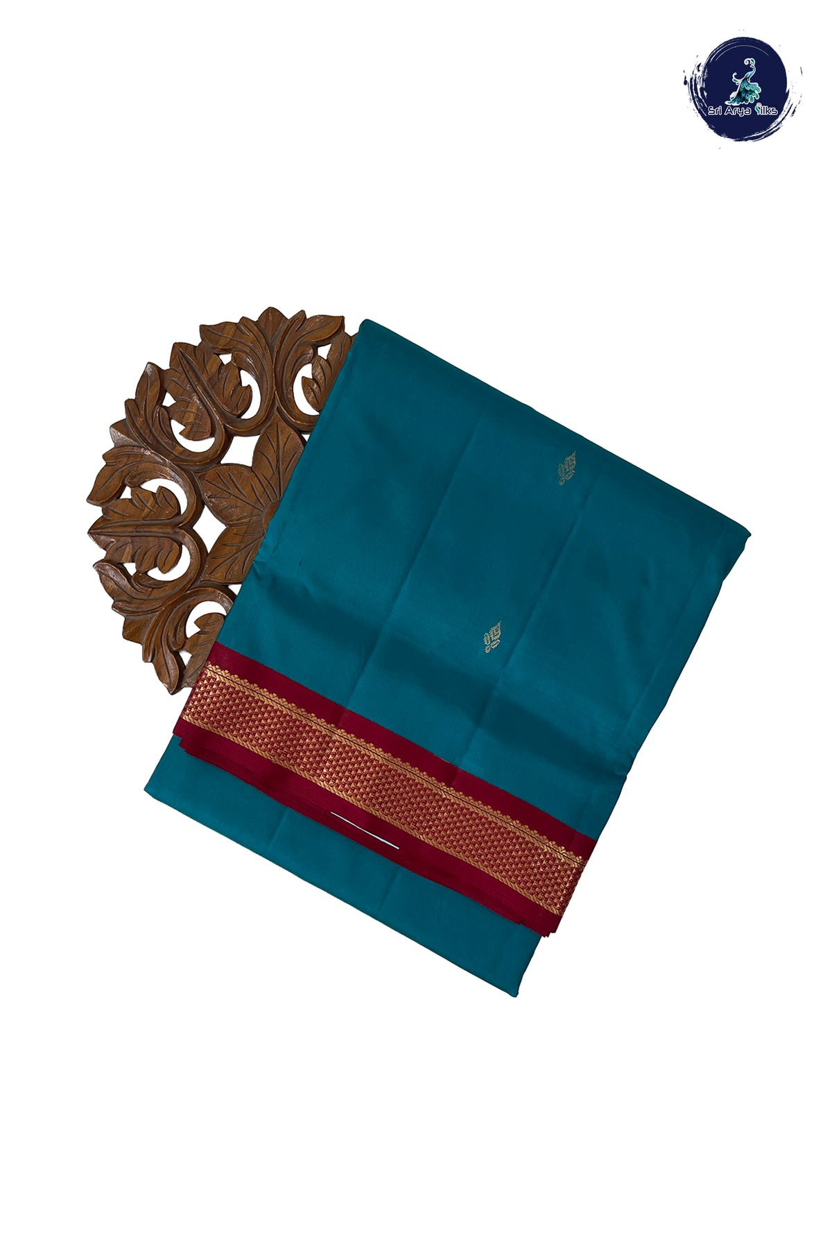 Teal Madisar 10 Yards Silk Saree With Zari Buttas Pattern