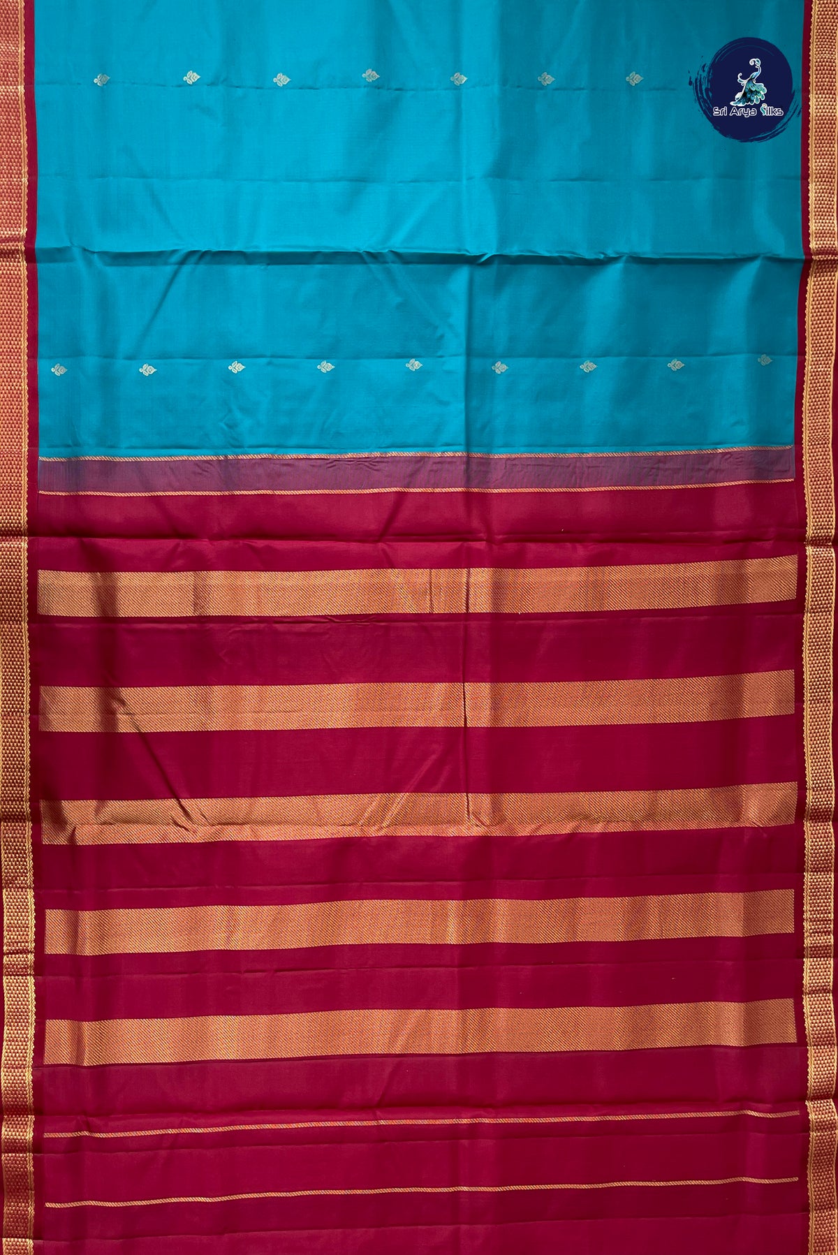Teal Madisar 10 Yards Silk Saree With Zari Buttas Pattern