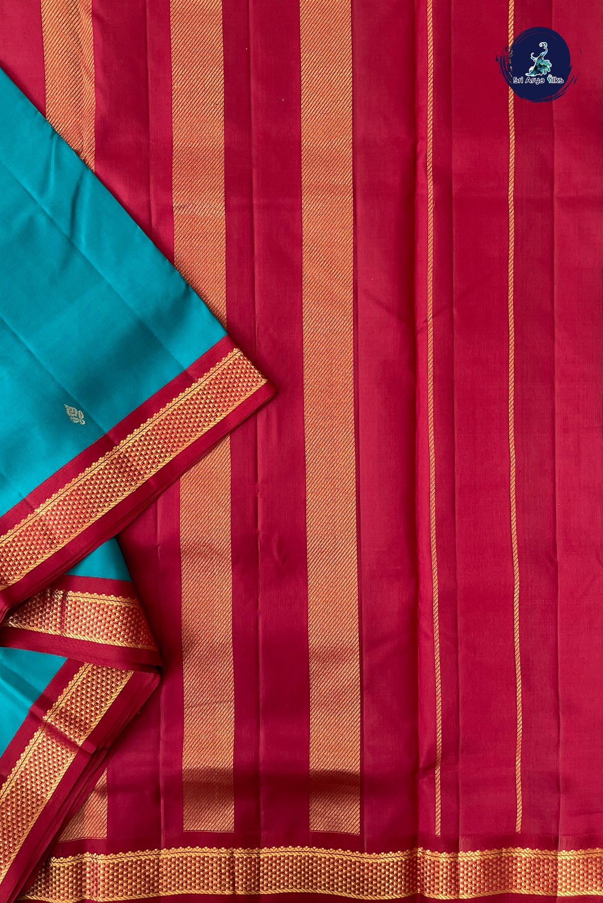 Teal Madisar 10 Yards Silk Saree With Zari Buttas Pattern