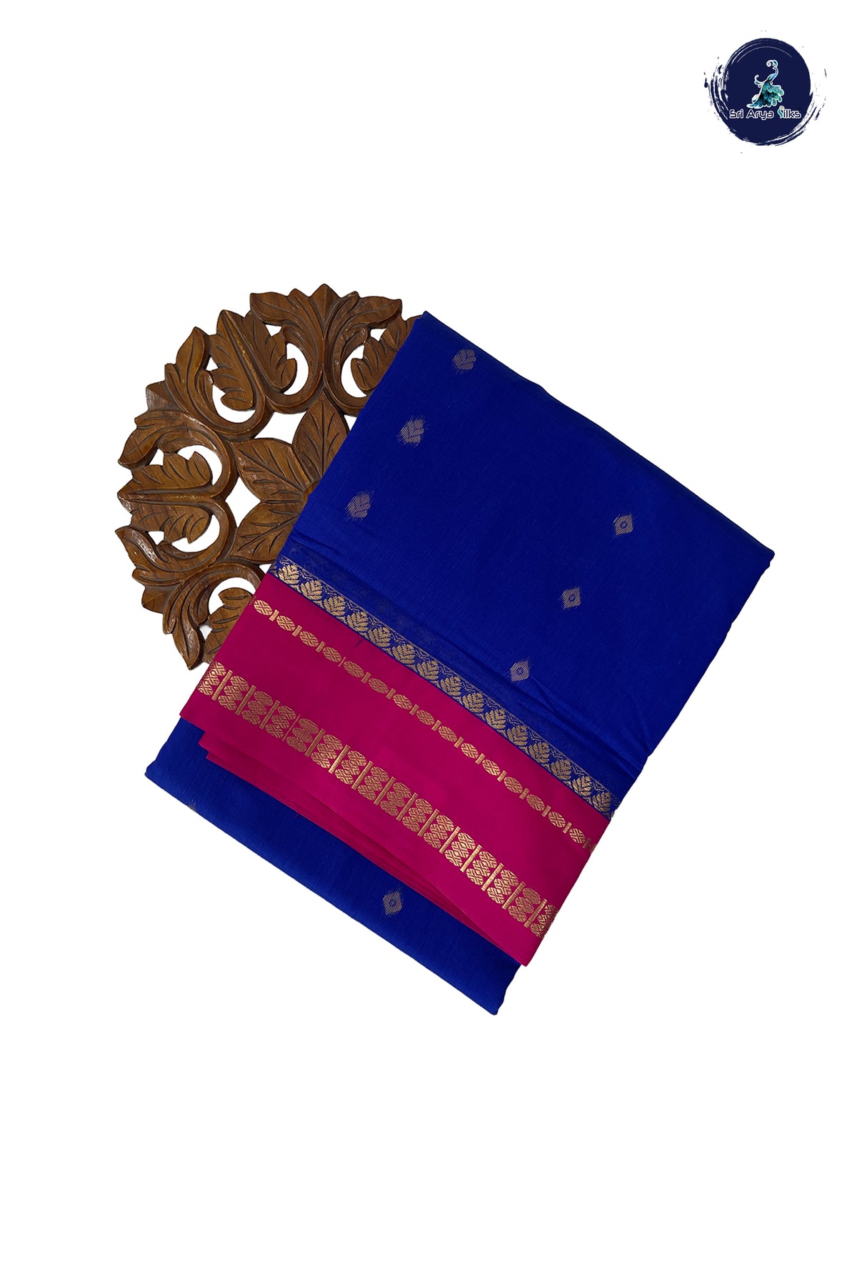 MS Blue Madisar Semi Silk Cotton Saree With Zari Buttas Pattern