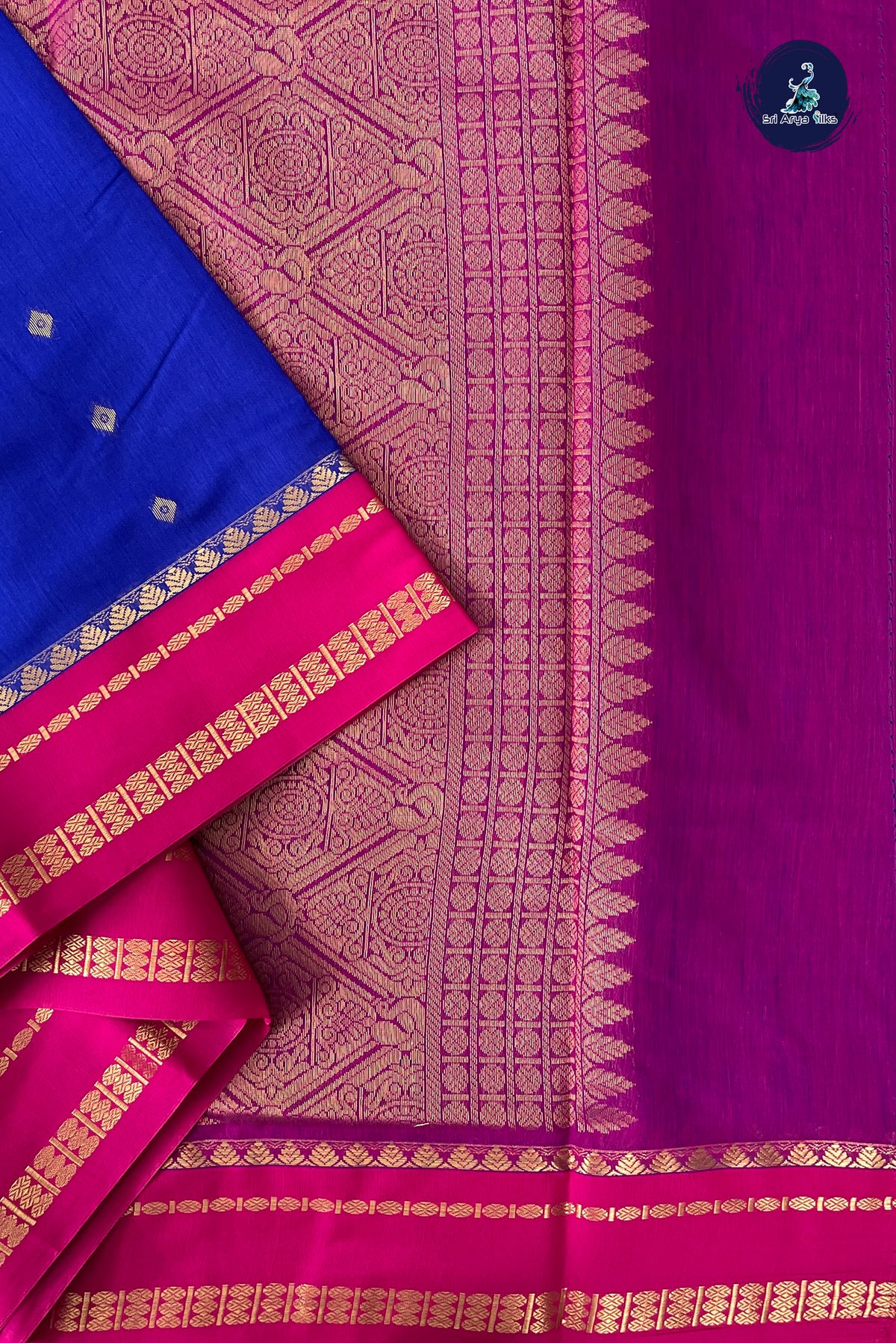 MS Blue Madisar Semi Silk Cotton Saree With Zari Buttas Pattern