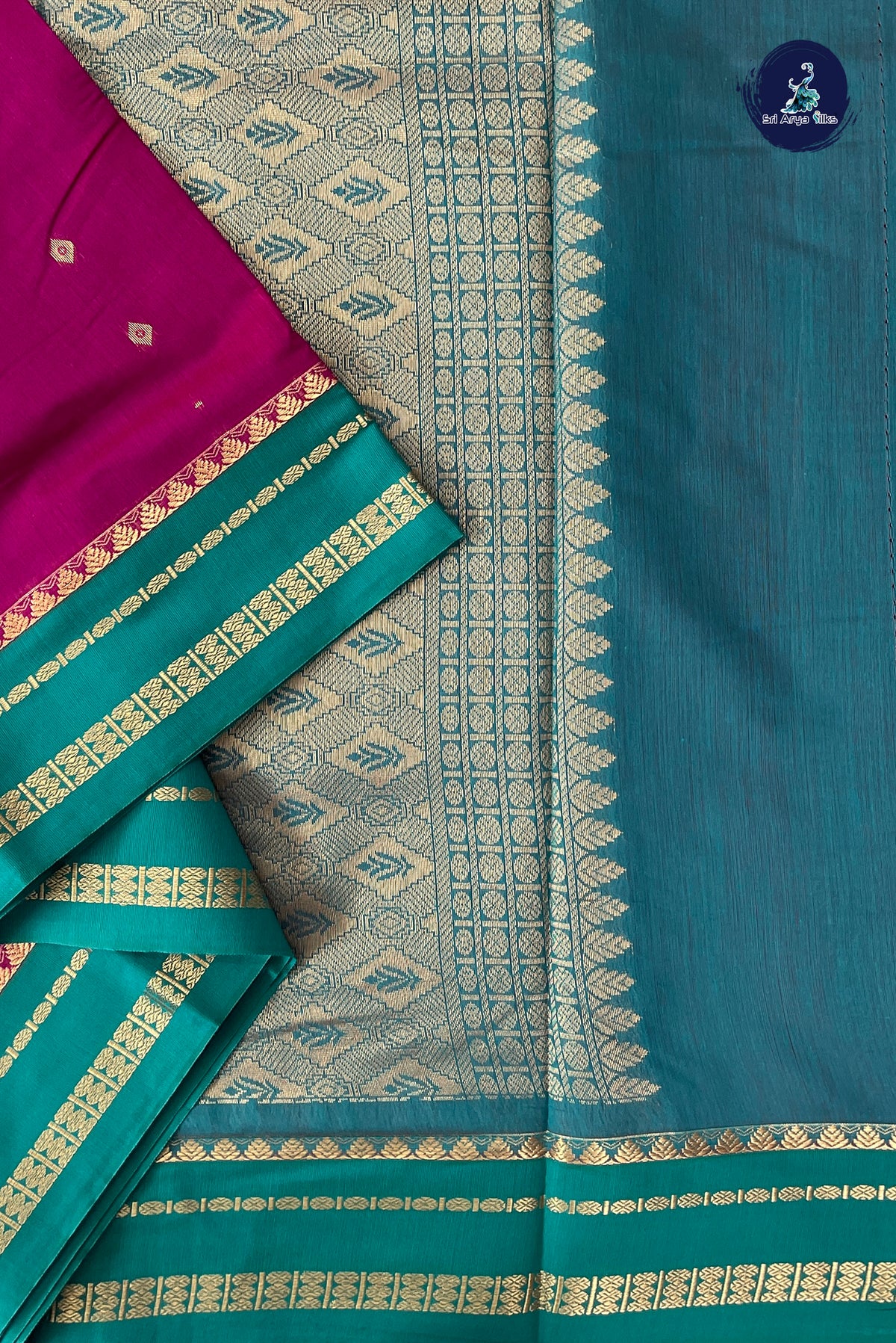 Magenta Madisar Semi Silk Cotton Saree With Zari Buttas Pattern