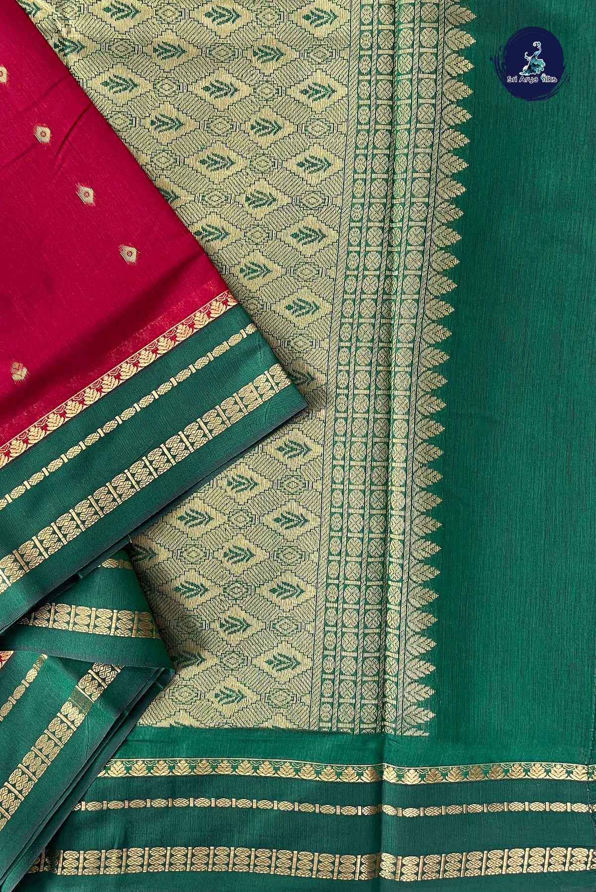 Maroon Madisar Semi Silk Cotton Saree With Zari Buttas Pattern
