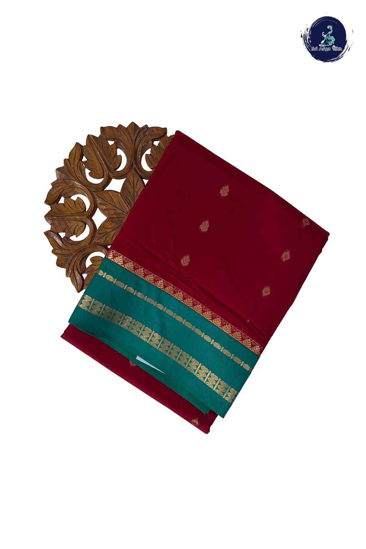 Maroon Madisar Semi Silk Cotton Saree With Zari Buttas Pattern
