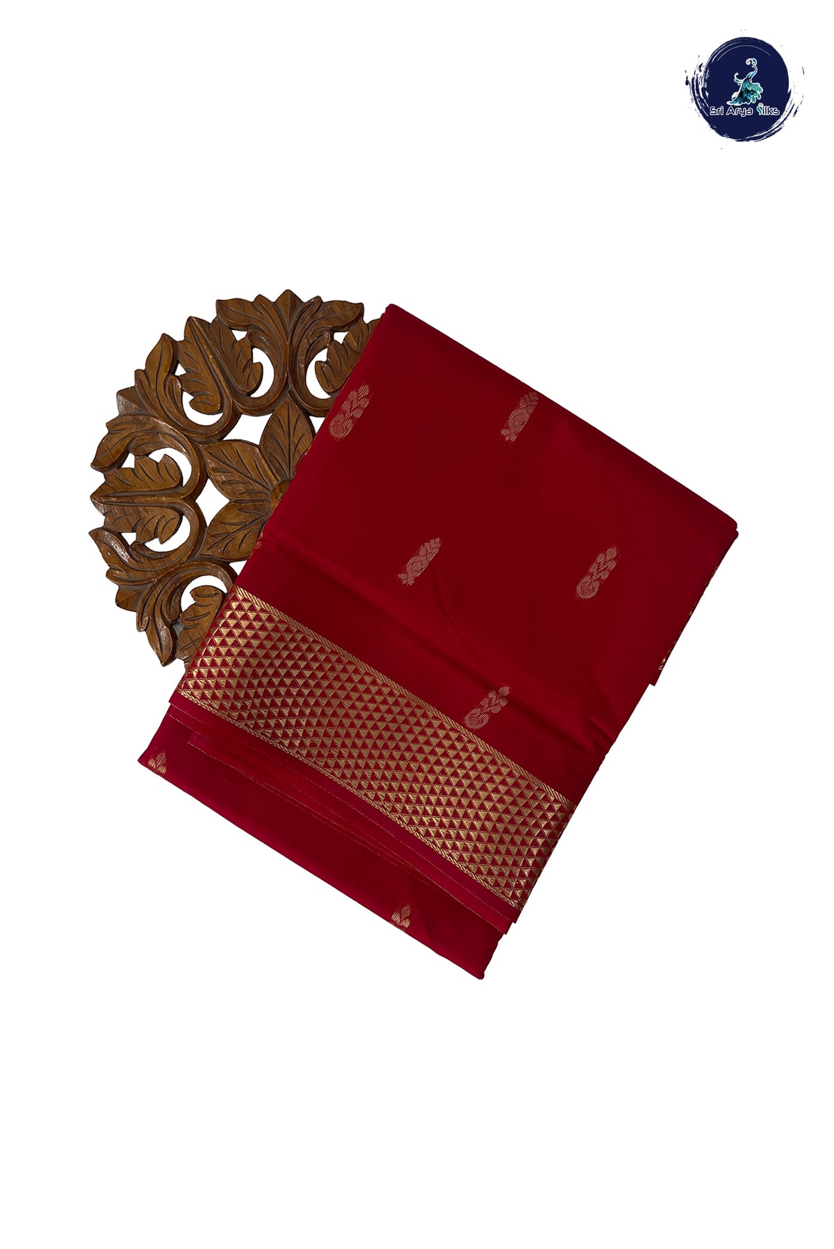 Red Madisar Semi Silk Cotton Saree With Zari Buttas Pattern