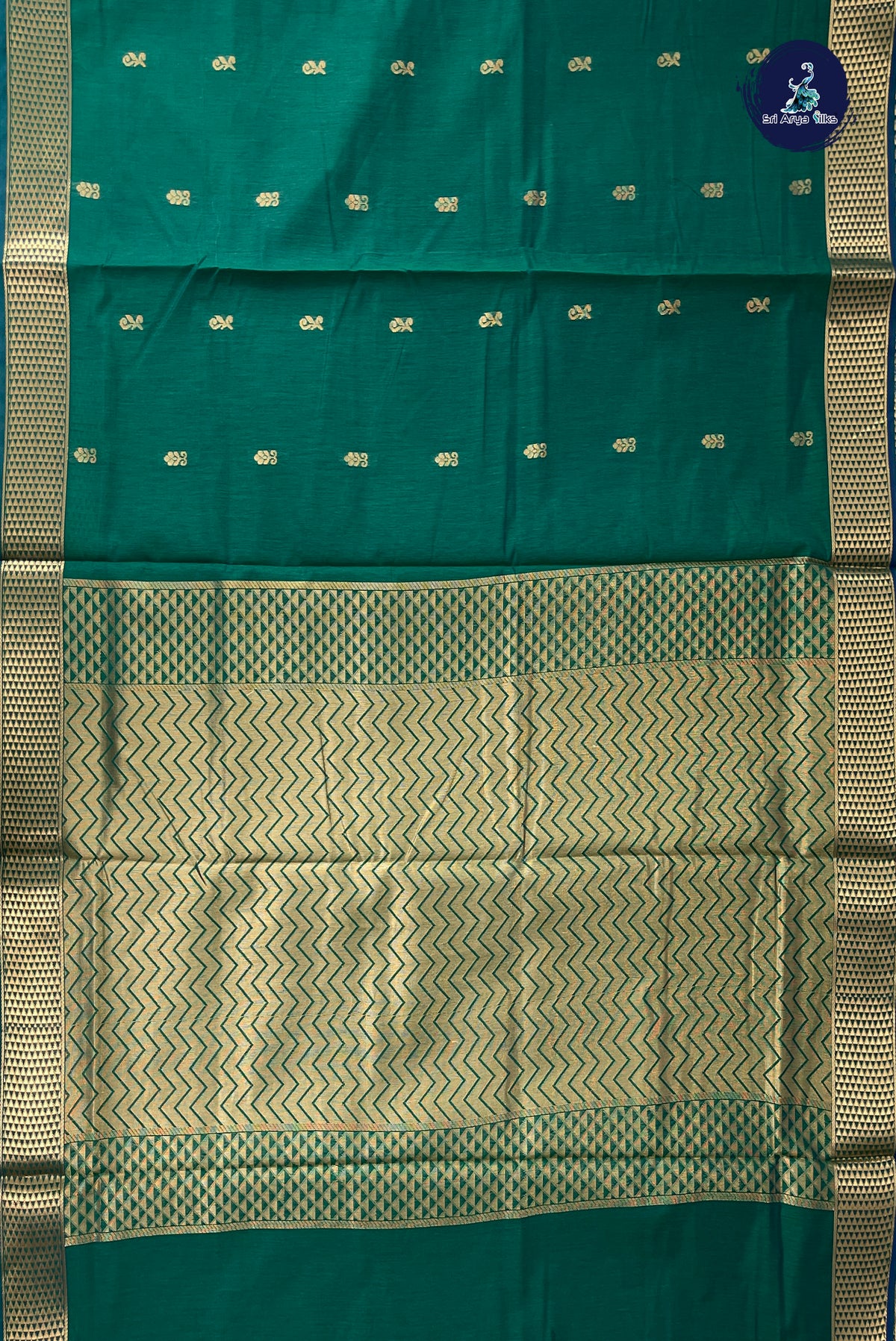 Green Madisar Semi Silk Cotton Saree With Zari Buttas Pattern