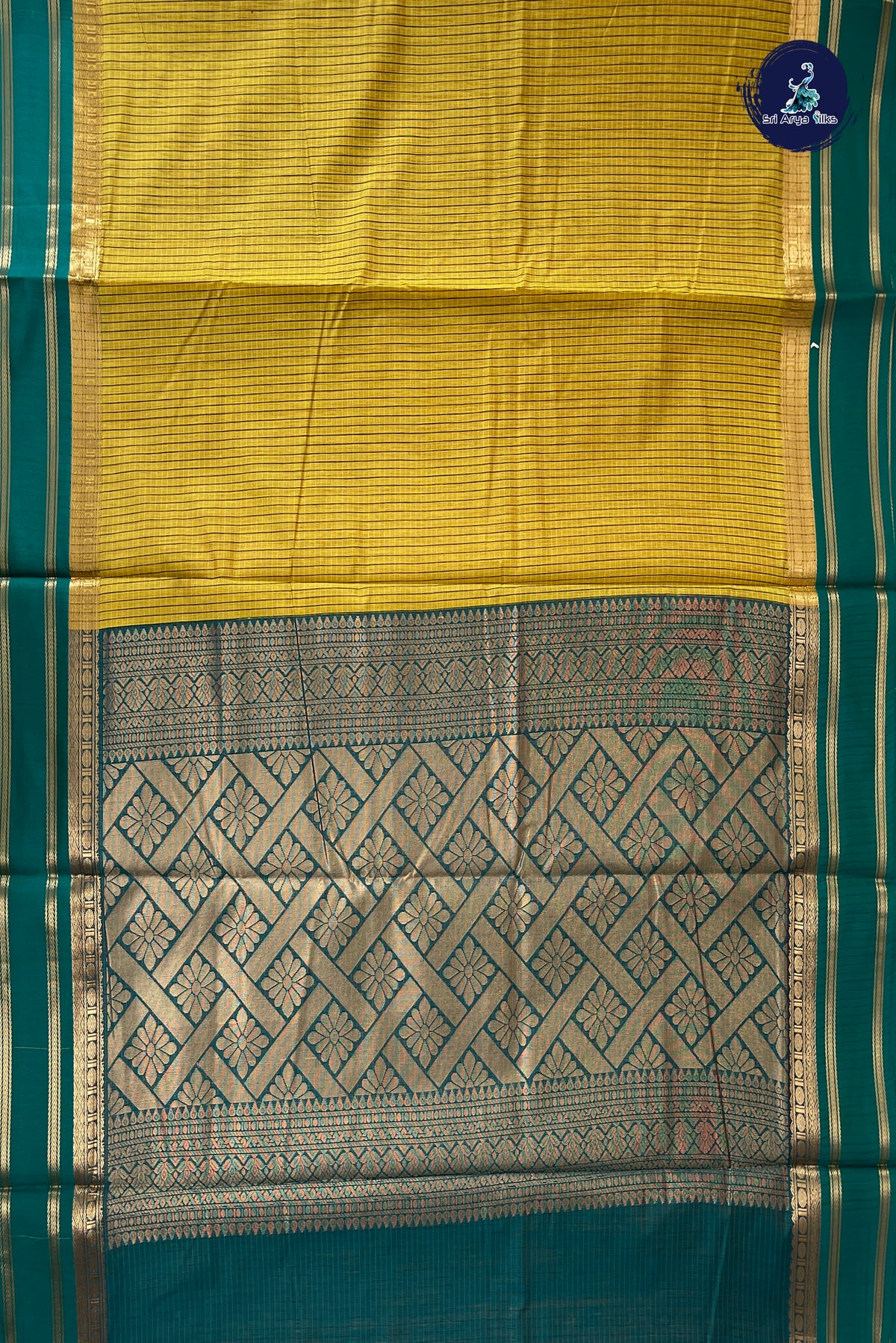 Yellow Madisar Semi Silk Cotton Saree With Checked Pattern