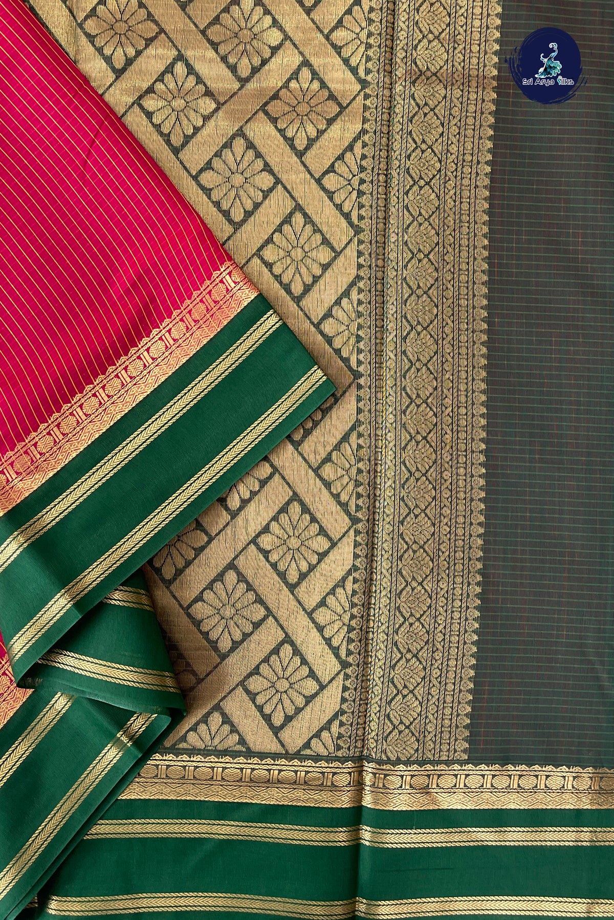 Rani Pink Madisar Semi Silk Cotton Saree With Checked Pattern