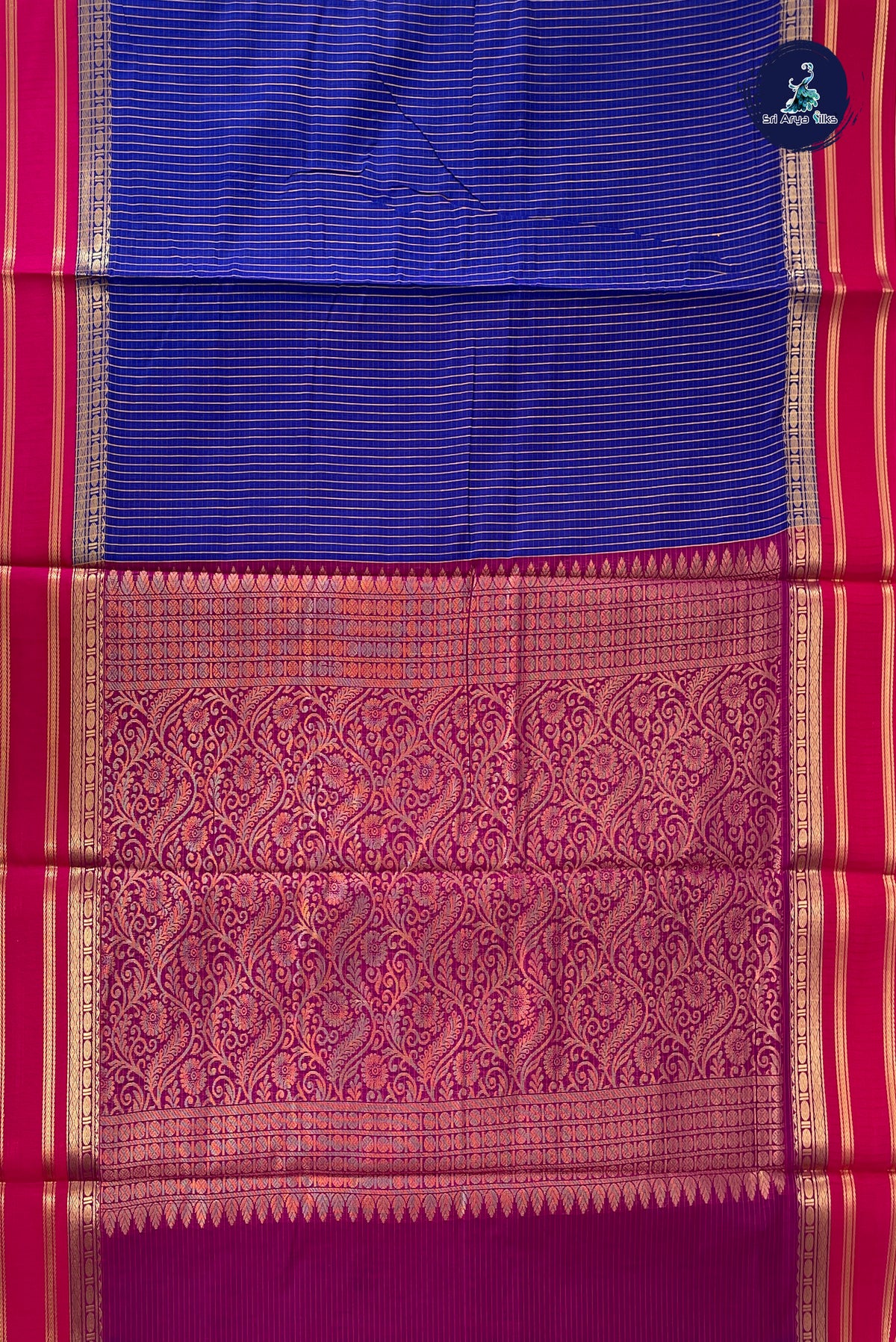 MS Blue Madisar Semi Silk Cotton Saree With Checked Pattern