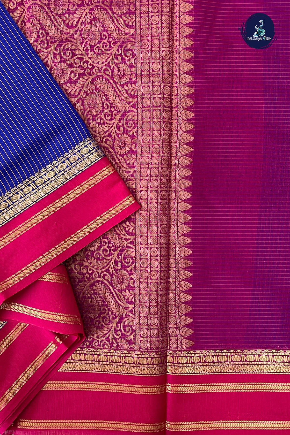 MS Blue Madisar Semi Silk Cotton Saree With Checked Pattern