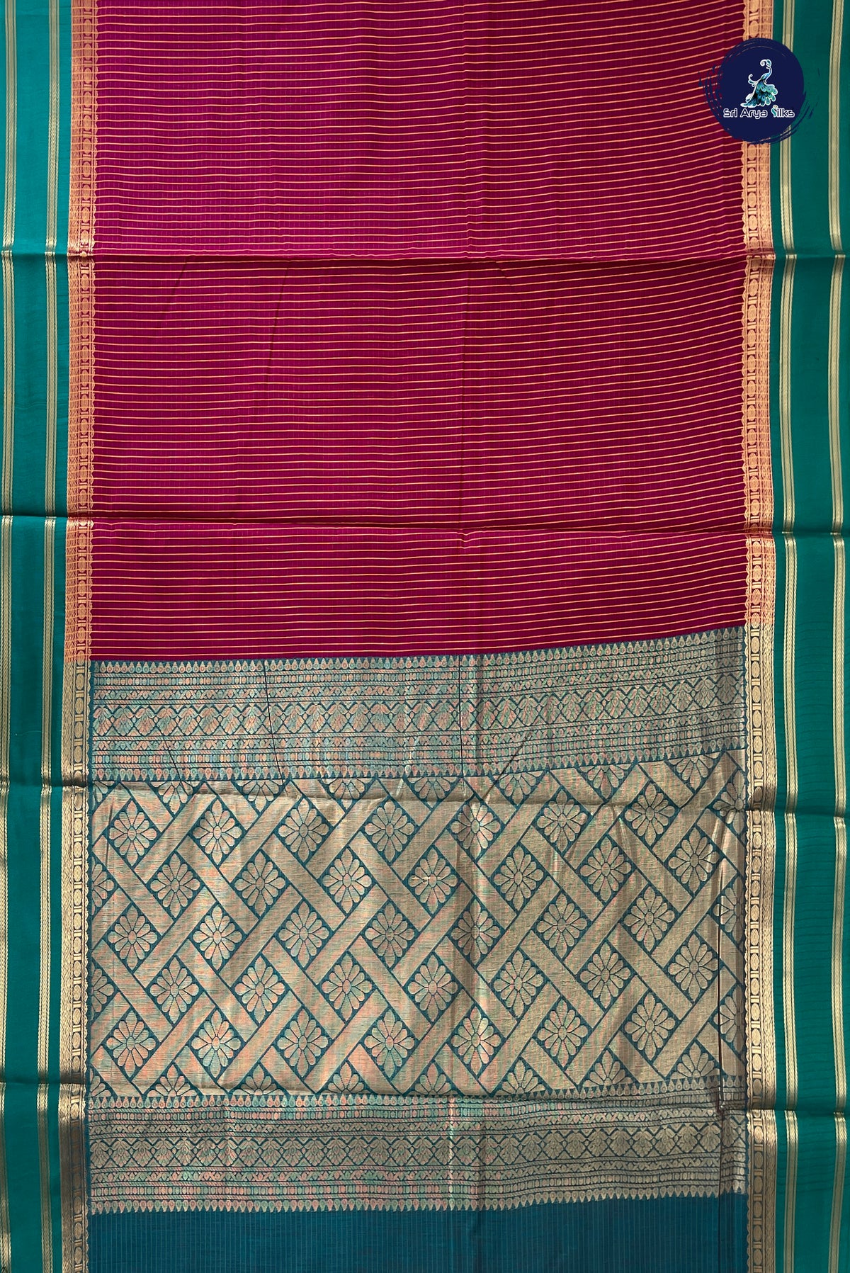 Pinkish Maroon Madisar Semi Silk Cotton Saree With Checked Pattern
