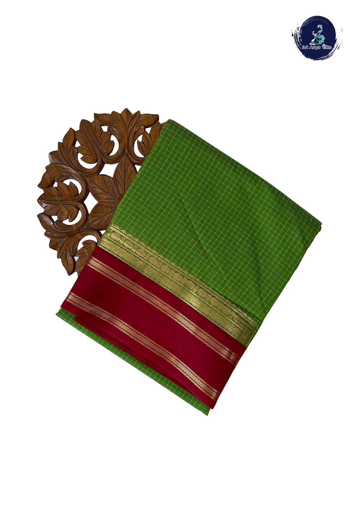 Parrot Green Madisar Semi Silk Cotton Saree With Checked Pattern