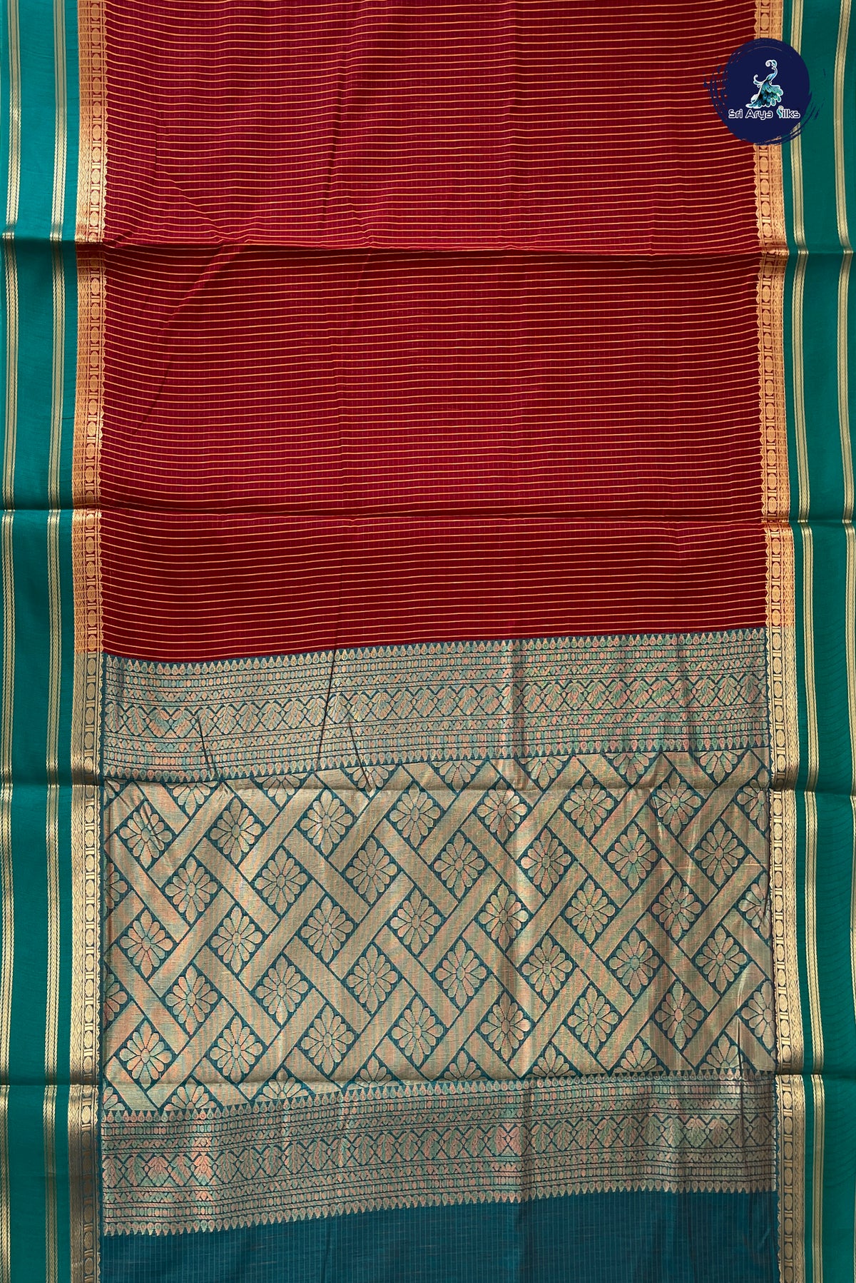 Maroon Madisar Semi Silk Cotton Saree With Checked Pattern
