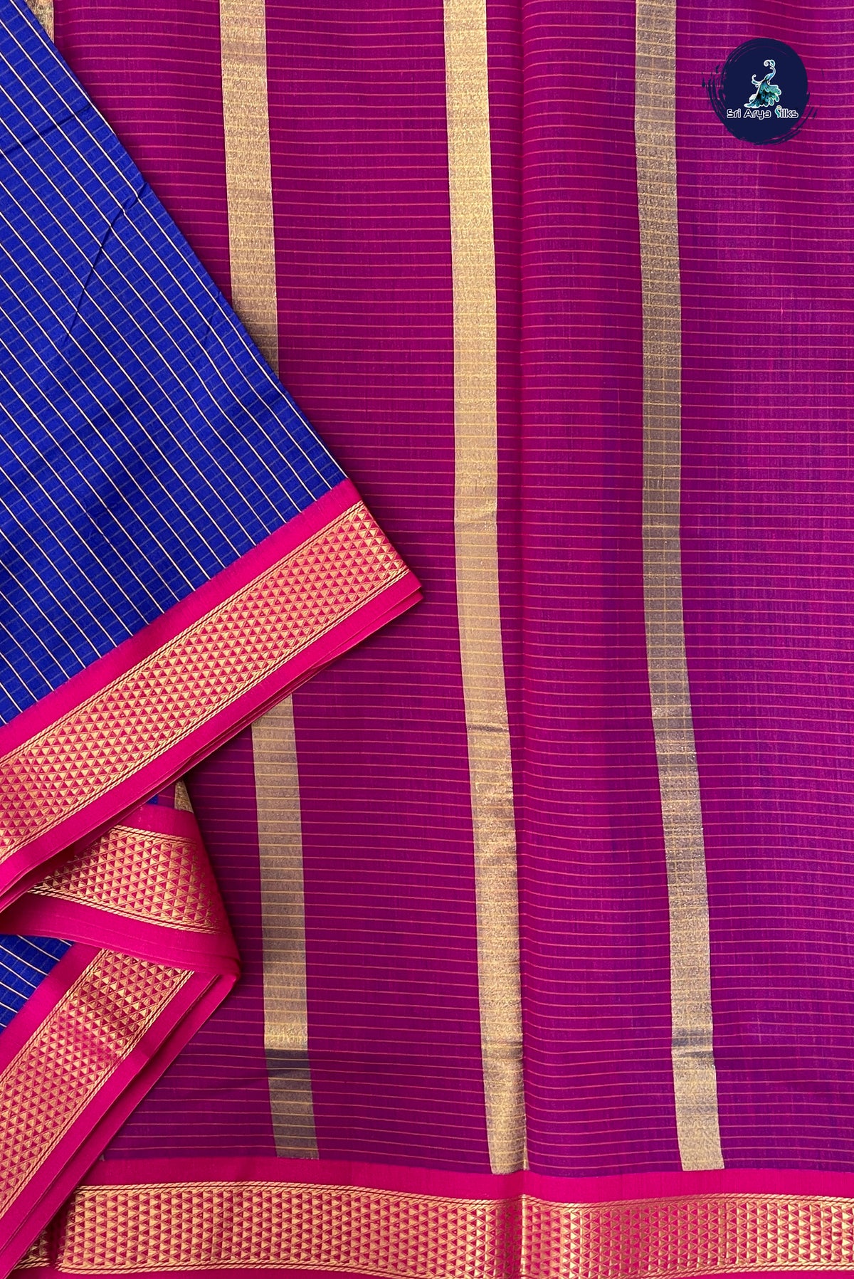 Blue Madisar Semi Silk Cotton Saree With Checked Pattern