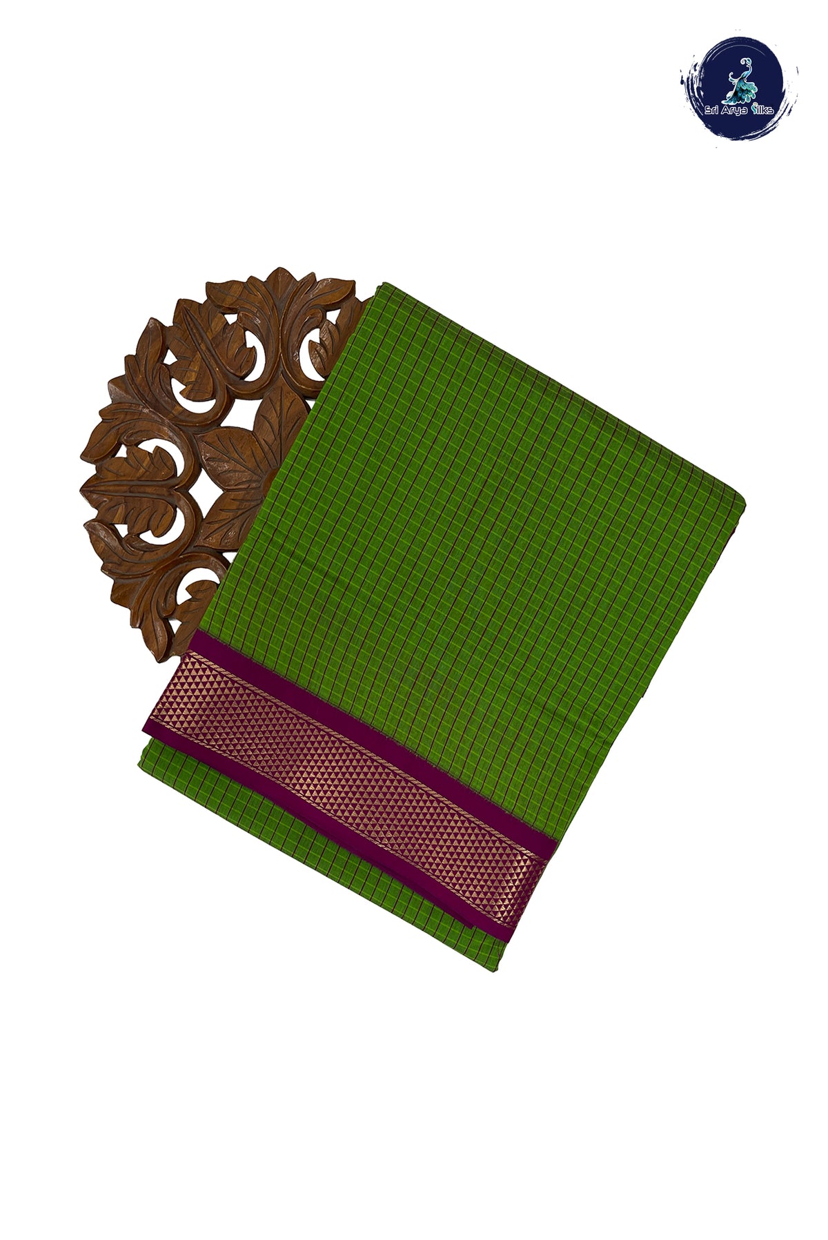 Parrot Green Madisar Semi Silk Cotton Saree With Checked Pattern