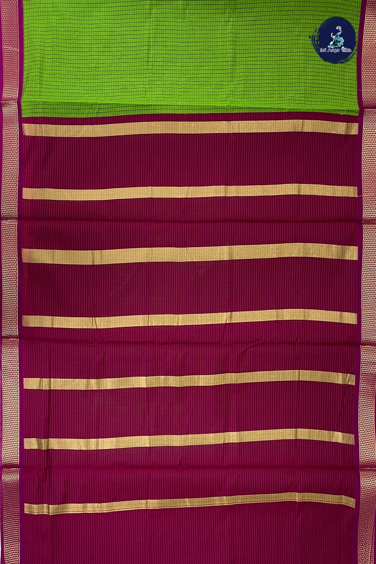 Parrot Green Madisar Semi Silk Cotton Saree With Checked Pattern