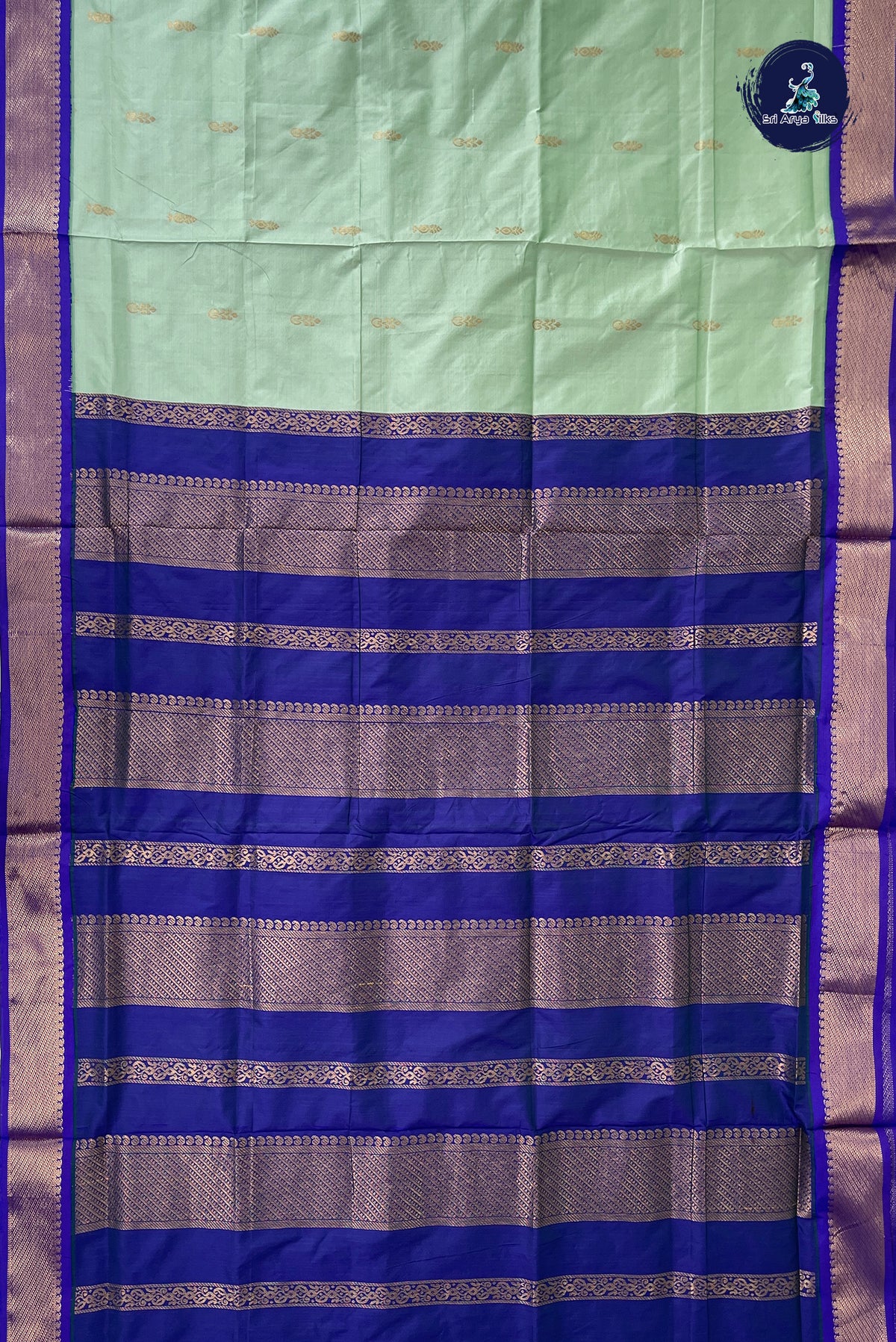 Pastel Green Madisar Semi Silk Saree With Zari Buttas Pattern