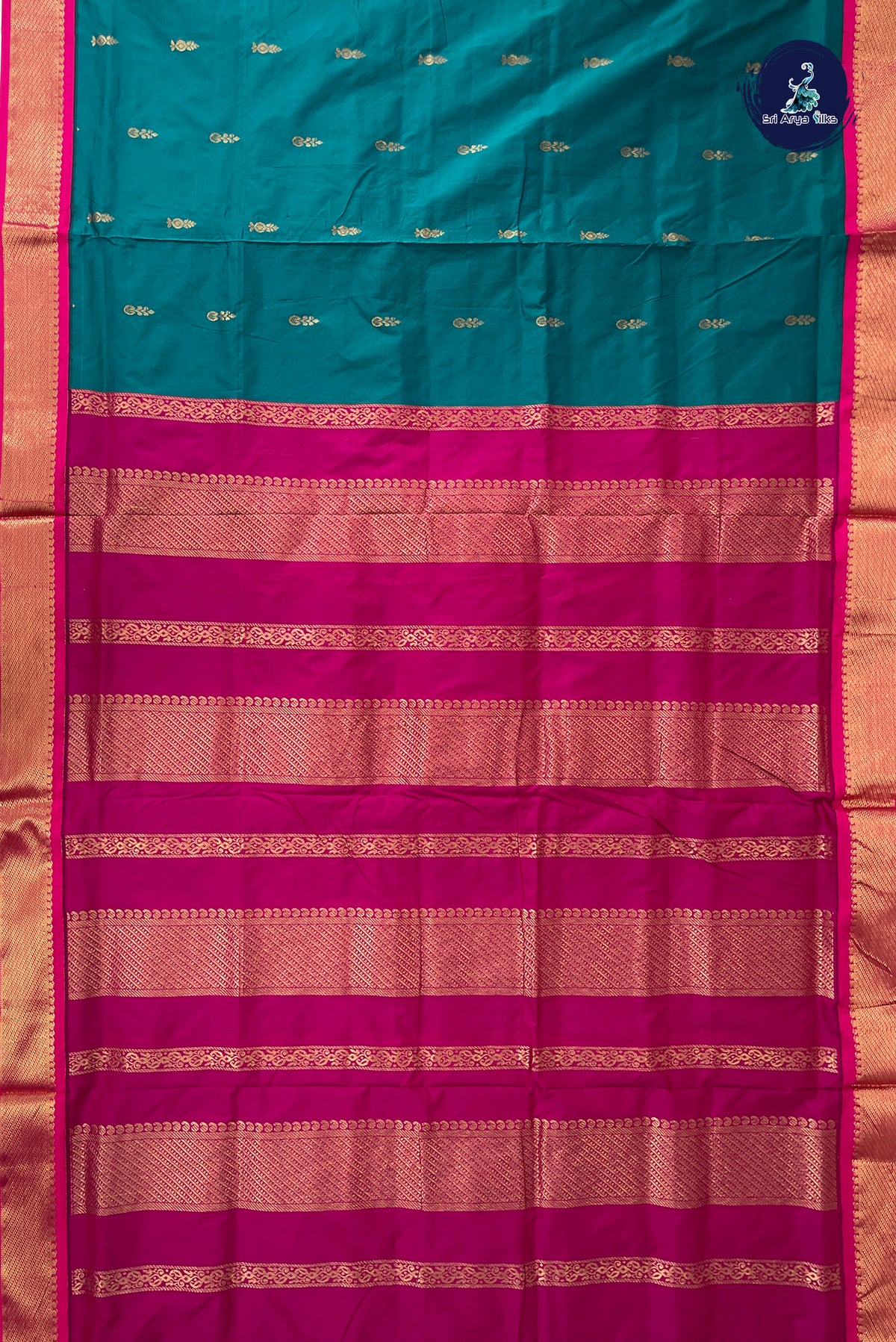 Teal Madisar Semi Silk Saree With Zari Buttas Pattern