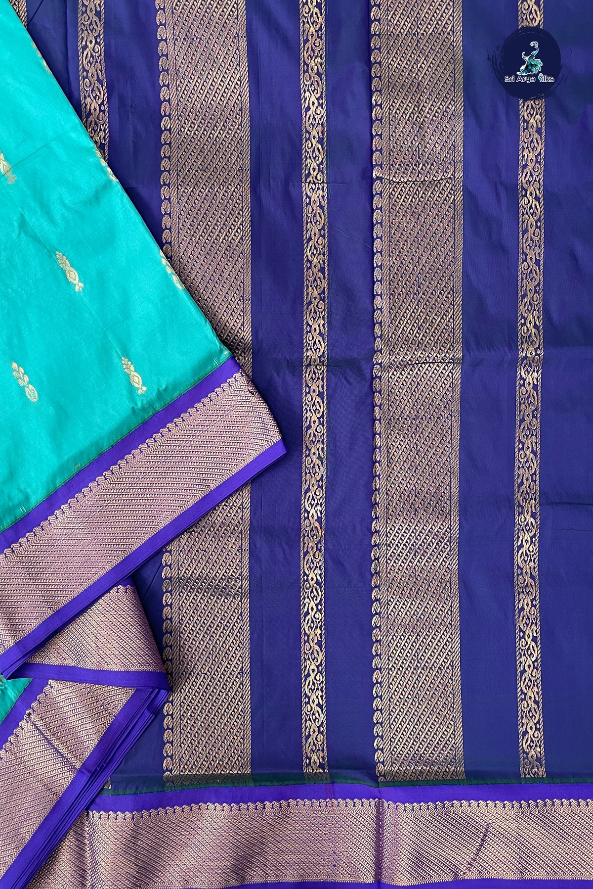 Light Blue Madisar Semi Silk Saree With Zari Buttas Pattern