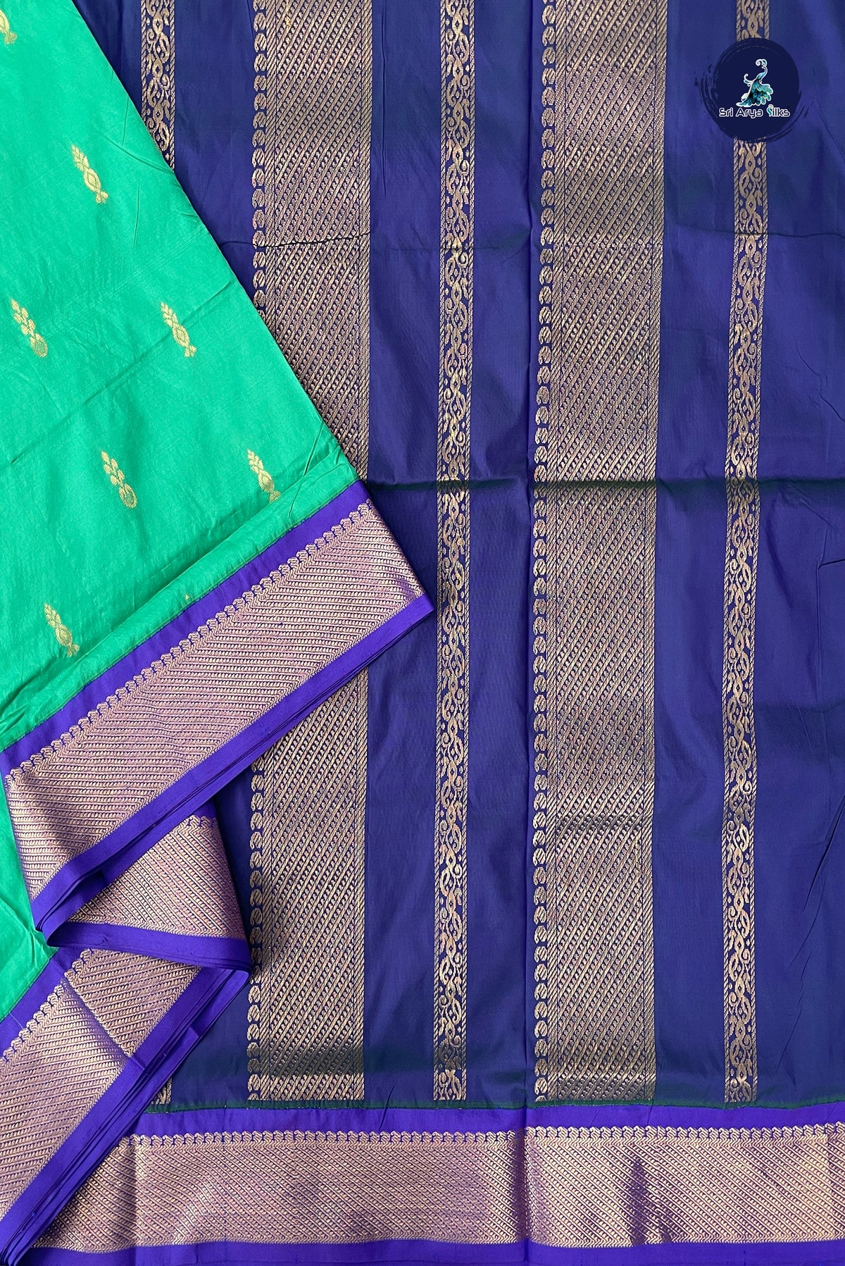 Green Madisar Semi Silk Saree With Zari Buttas Pattern