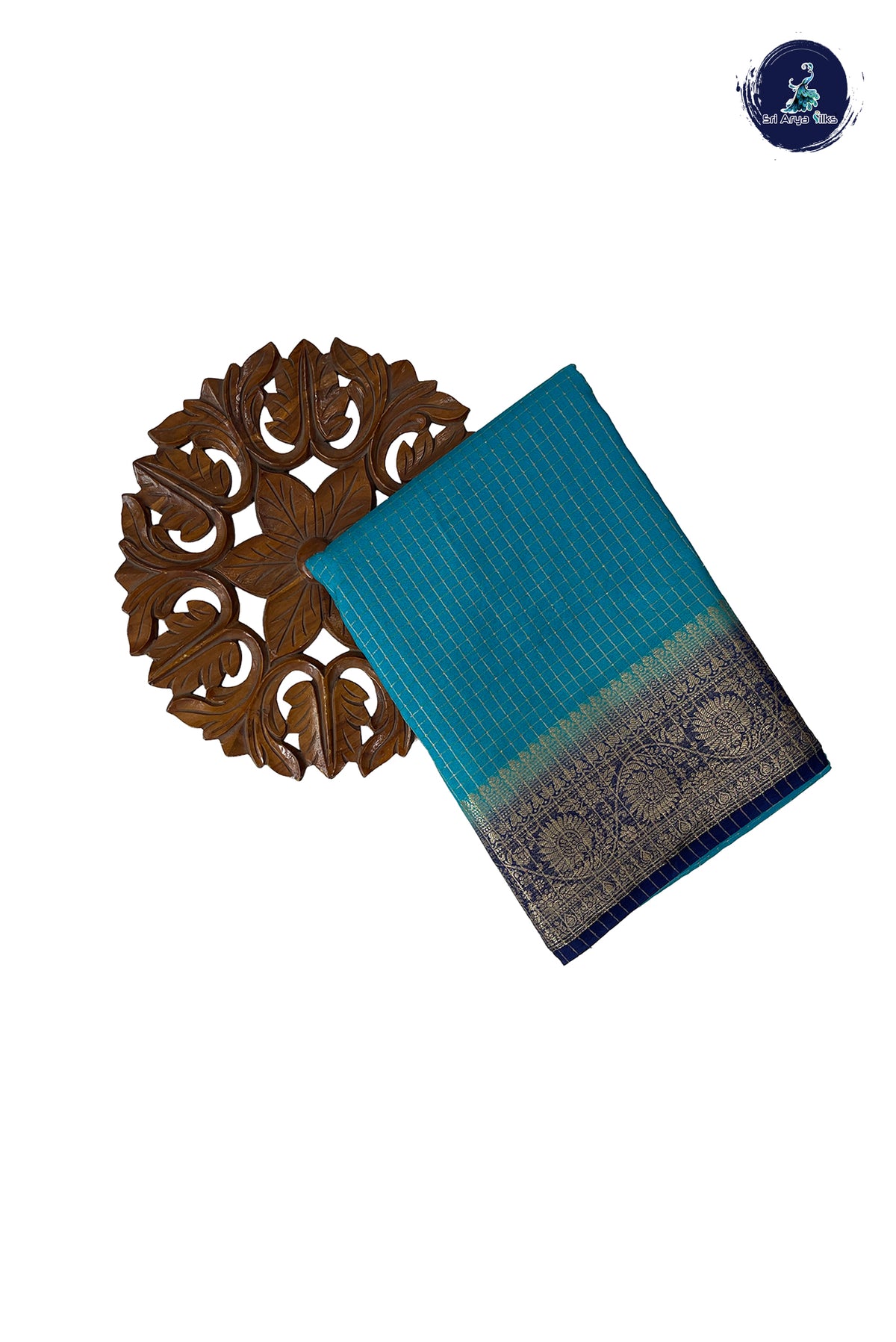 Light Blue Madisar Semi Silk Saree With Zari Checked Pattern