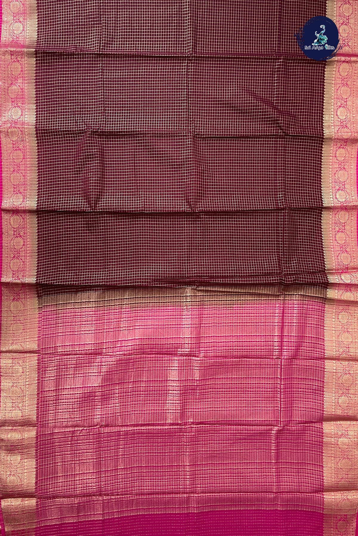 Brown Madisar Semi Silk Saree With Zari Checked Pattern