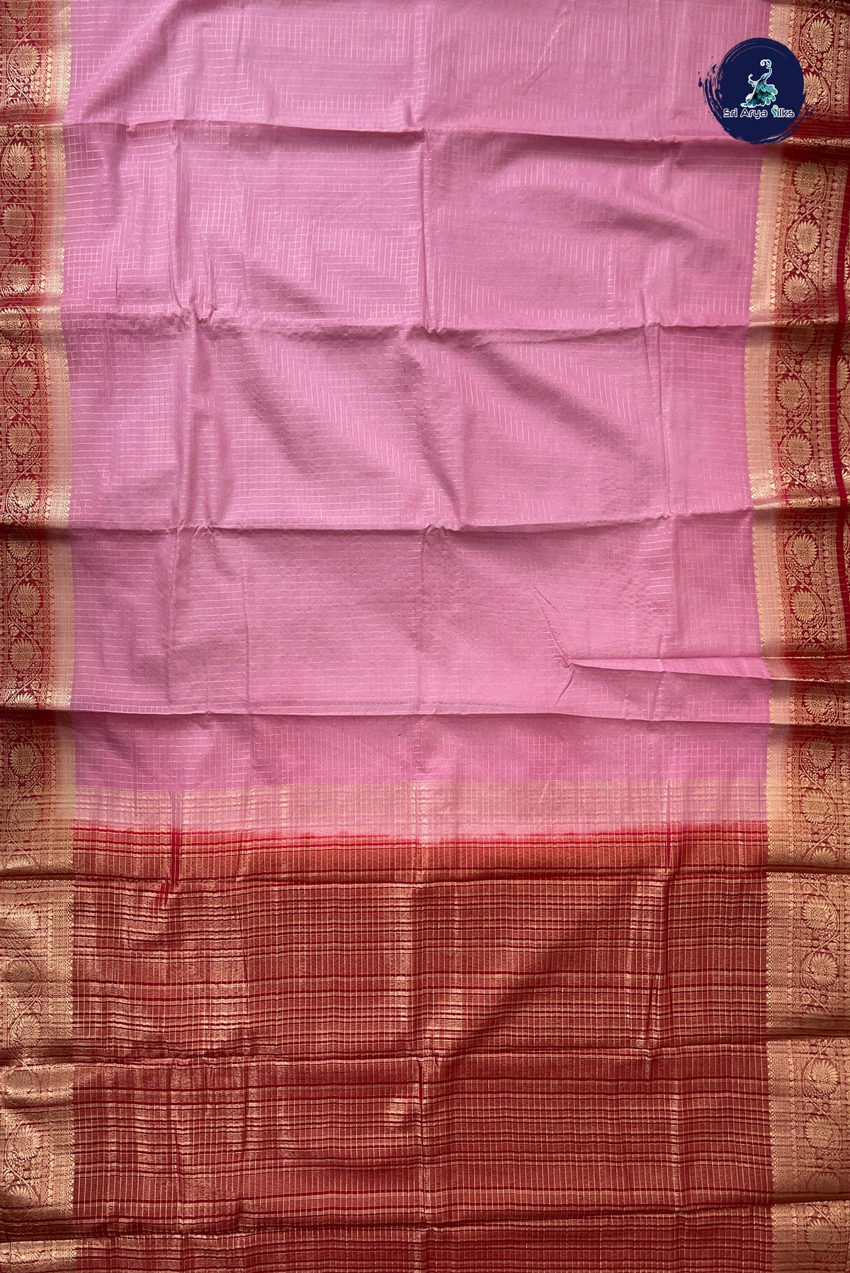 Light Pink Madisar Semi Silk Saree With Zari Checked Pattern