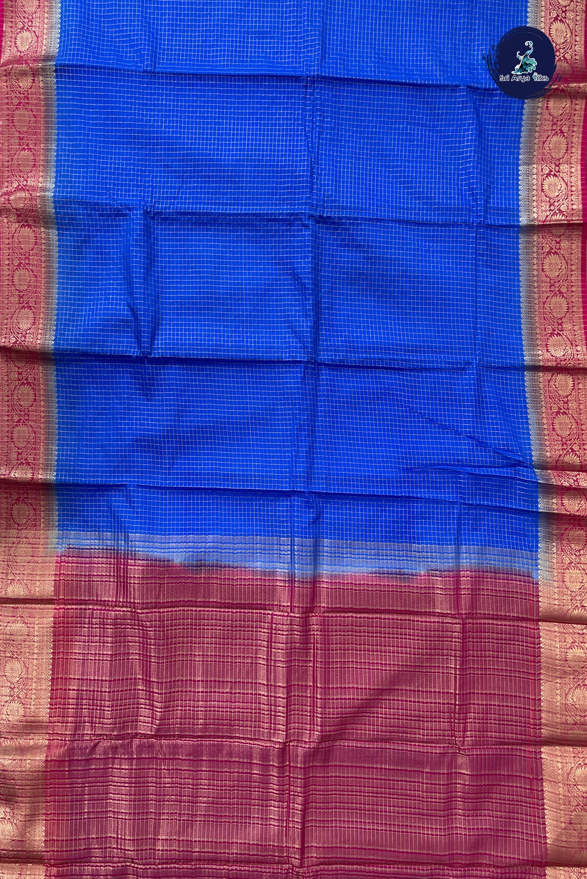 Blue Madisar Semi Silk Saree With Zari Checked Pattern