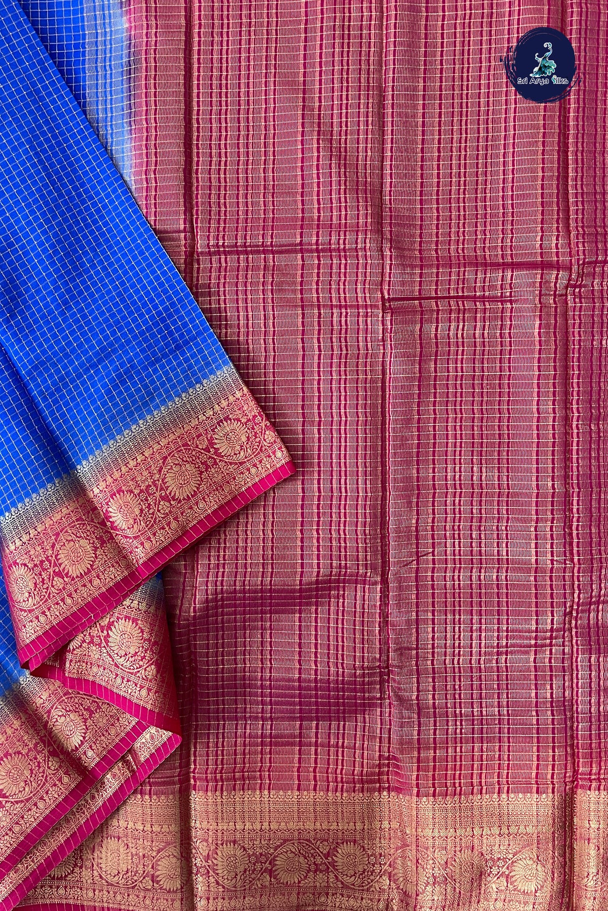 Blue Madisar Semi Silk Saree With Zari Checked Pattern