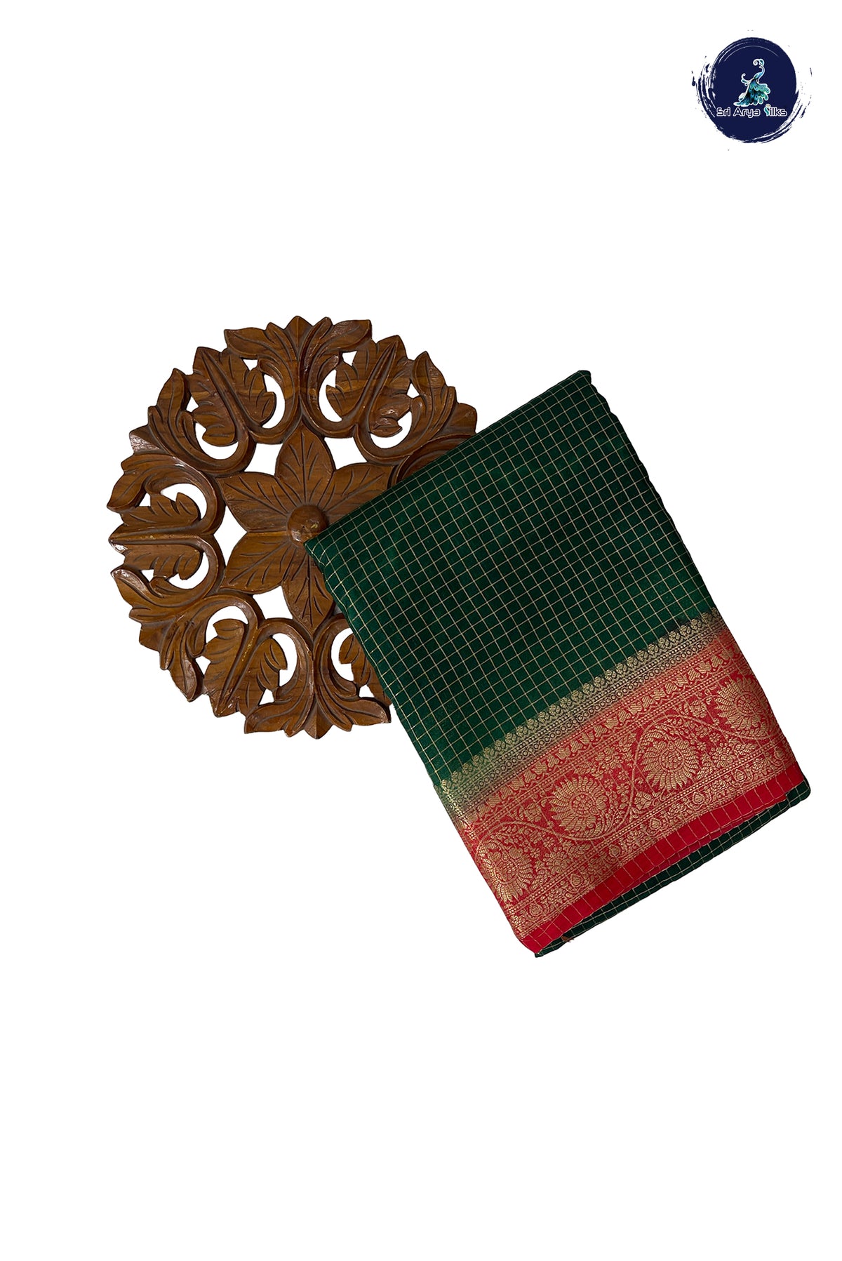Dark Green Madisar Semi Silk Saree With Zari Checked Pattern