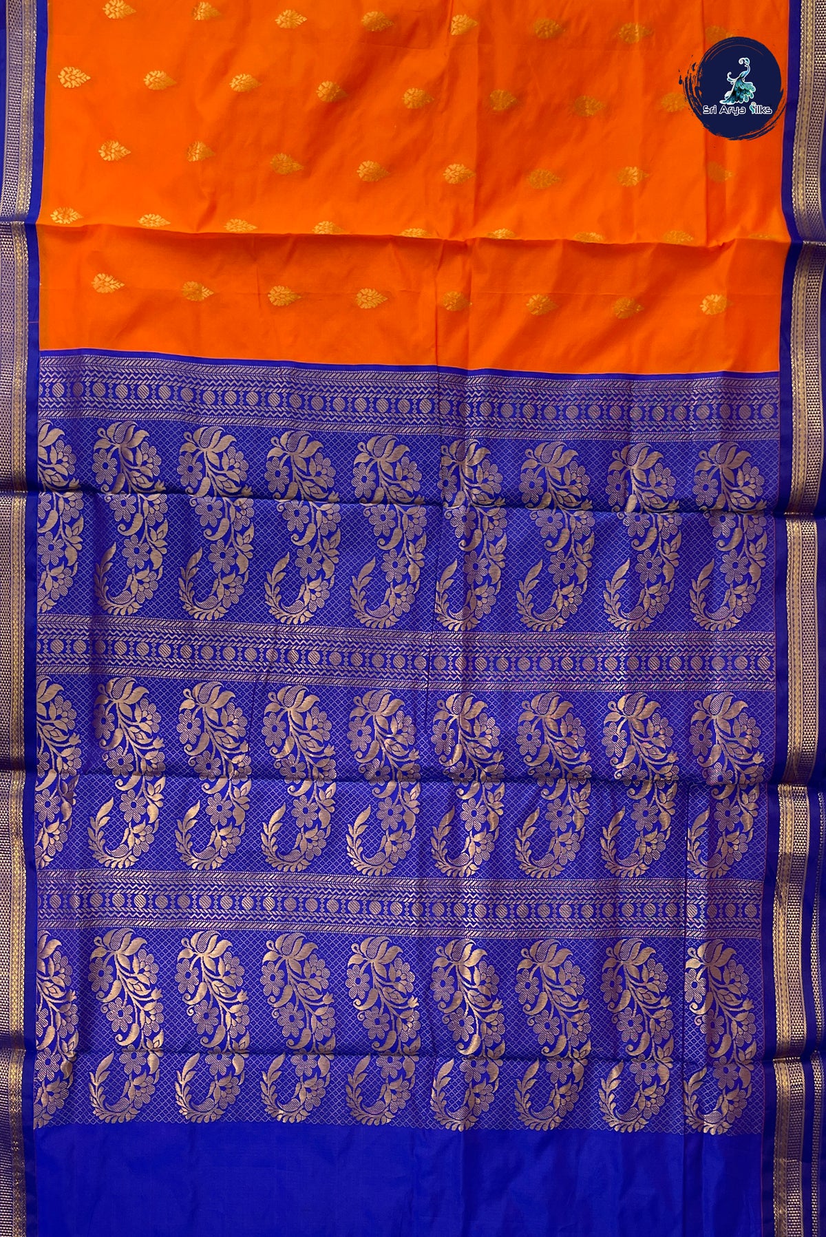 Orange Madisar Semi Silk Saree With Zari Buttas Pattern