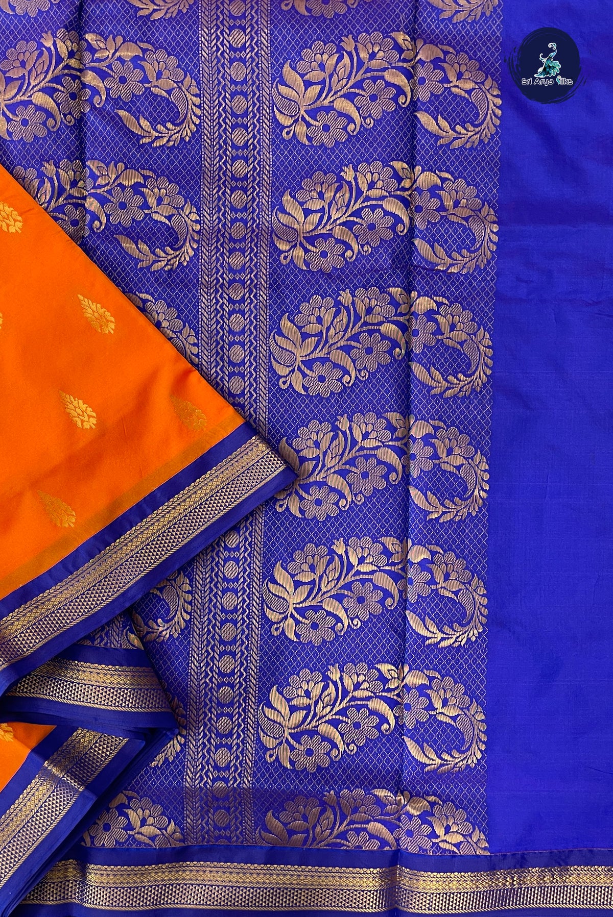Orange Madisar Semi Silk Saree With Zari Buttas Pattern