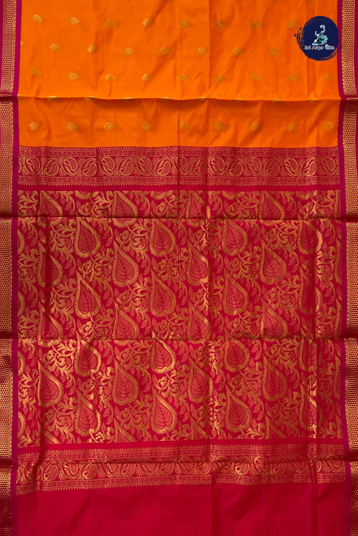 Orange Madisar Semi Silk Saree With Zari Buttas Pattern