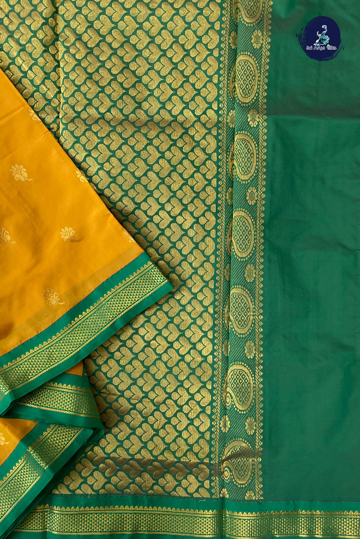 Mustard Yellow Madisar Semi Silk Saree With Zari Buttas Pattern