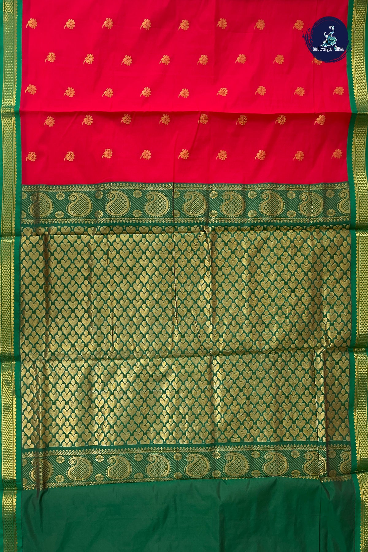 Red Madisar Semi Silk Saree With Zari Buttas Pattern
