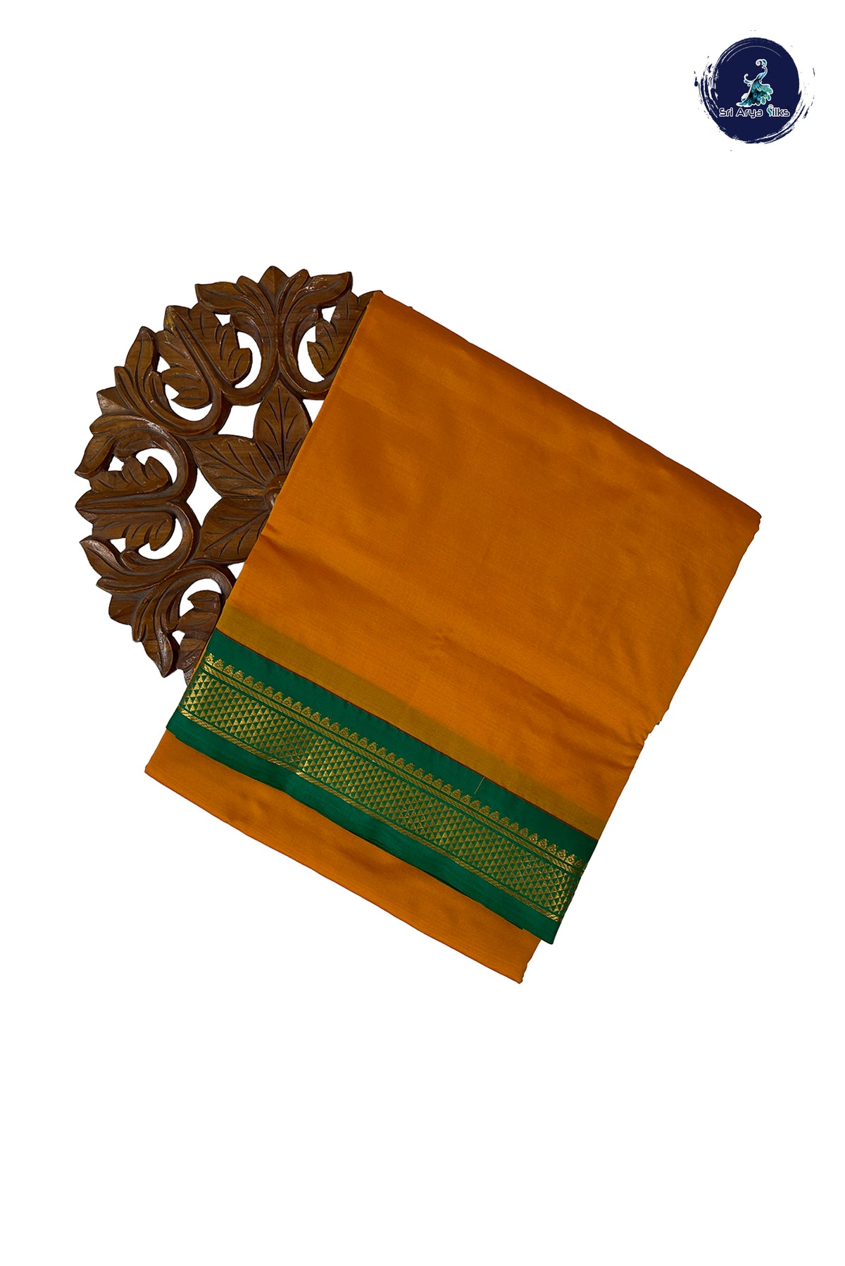 Lite Mustard Orange Madisar Semi Silk Saree With Plain Pattern