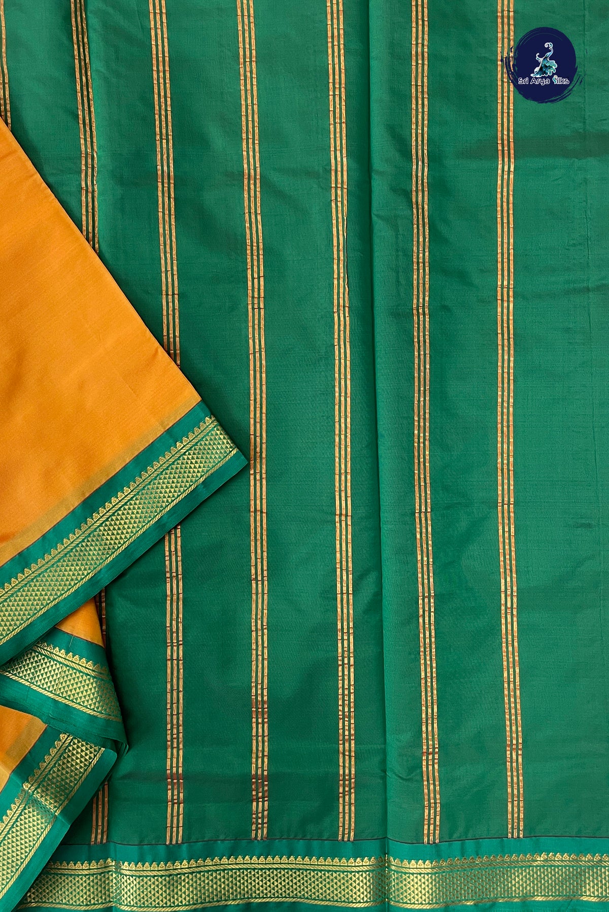 Lite Mustard Orange Madisar Semi Silk Saree With Plain Pattern