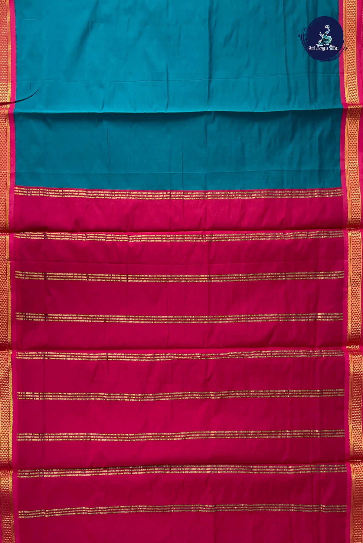 Teal Madisar Semi Silk Saree With Plain Pattern