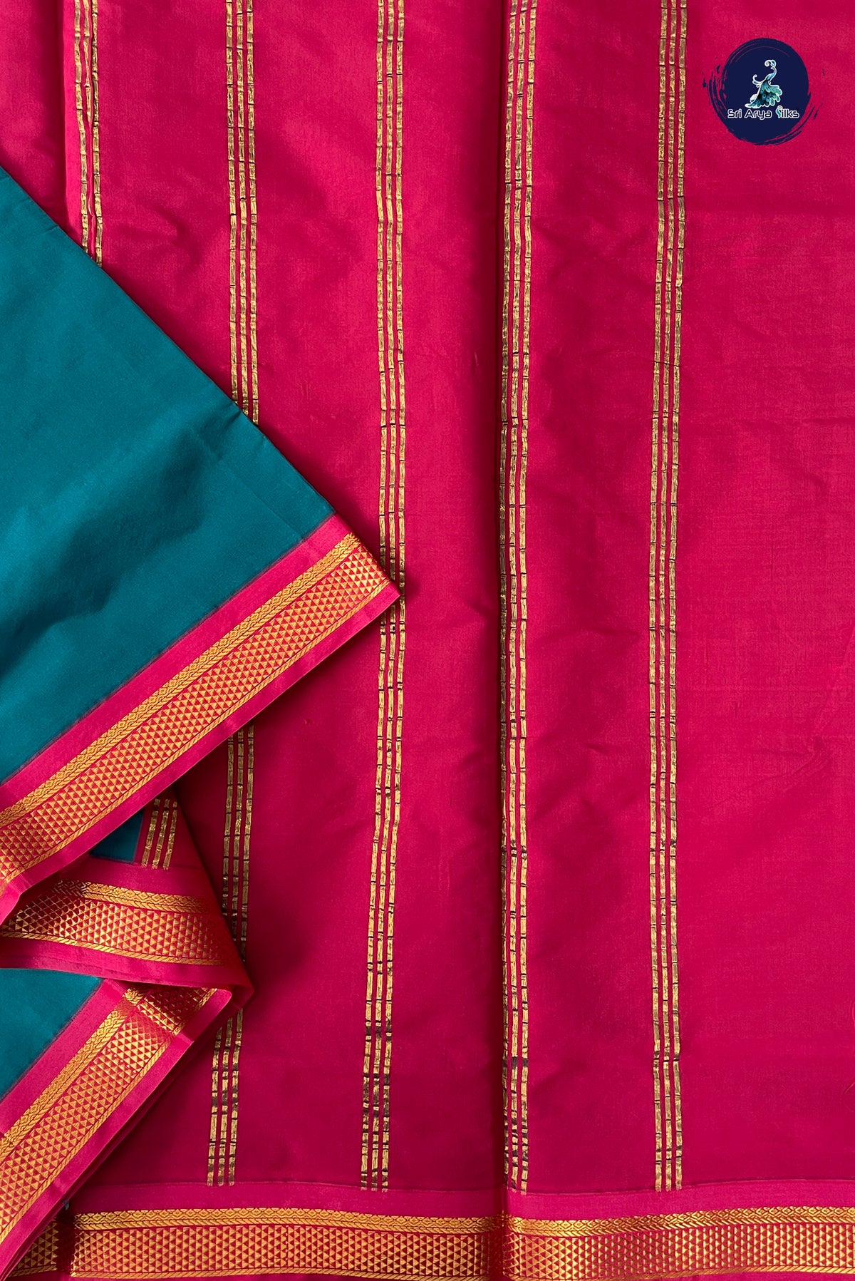 Teal Madisar Semi Silk Saree With Plain Pattern