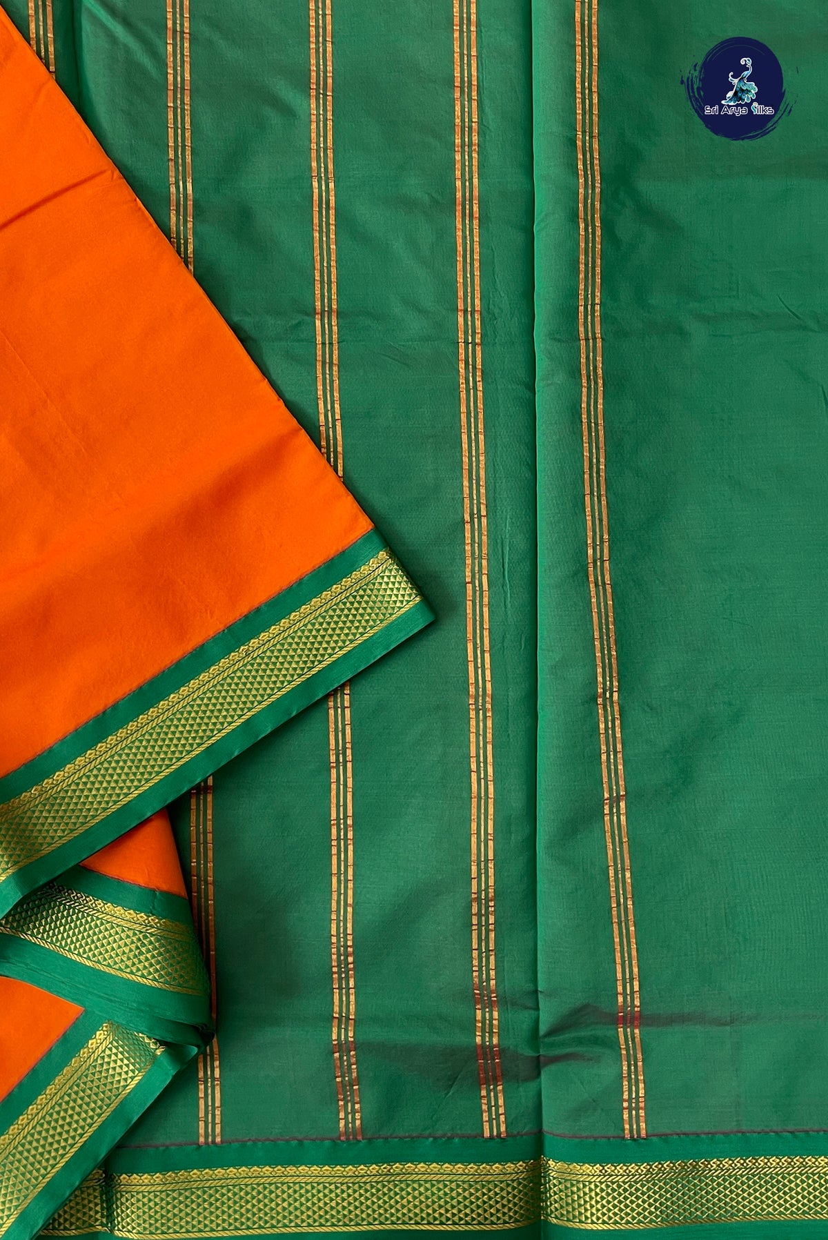 Orange Madisar Semi Silk Saree With Plain Pattern