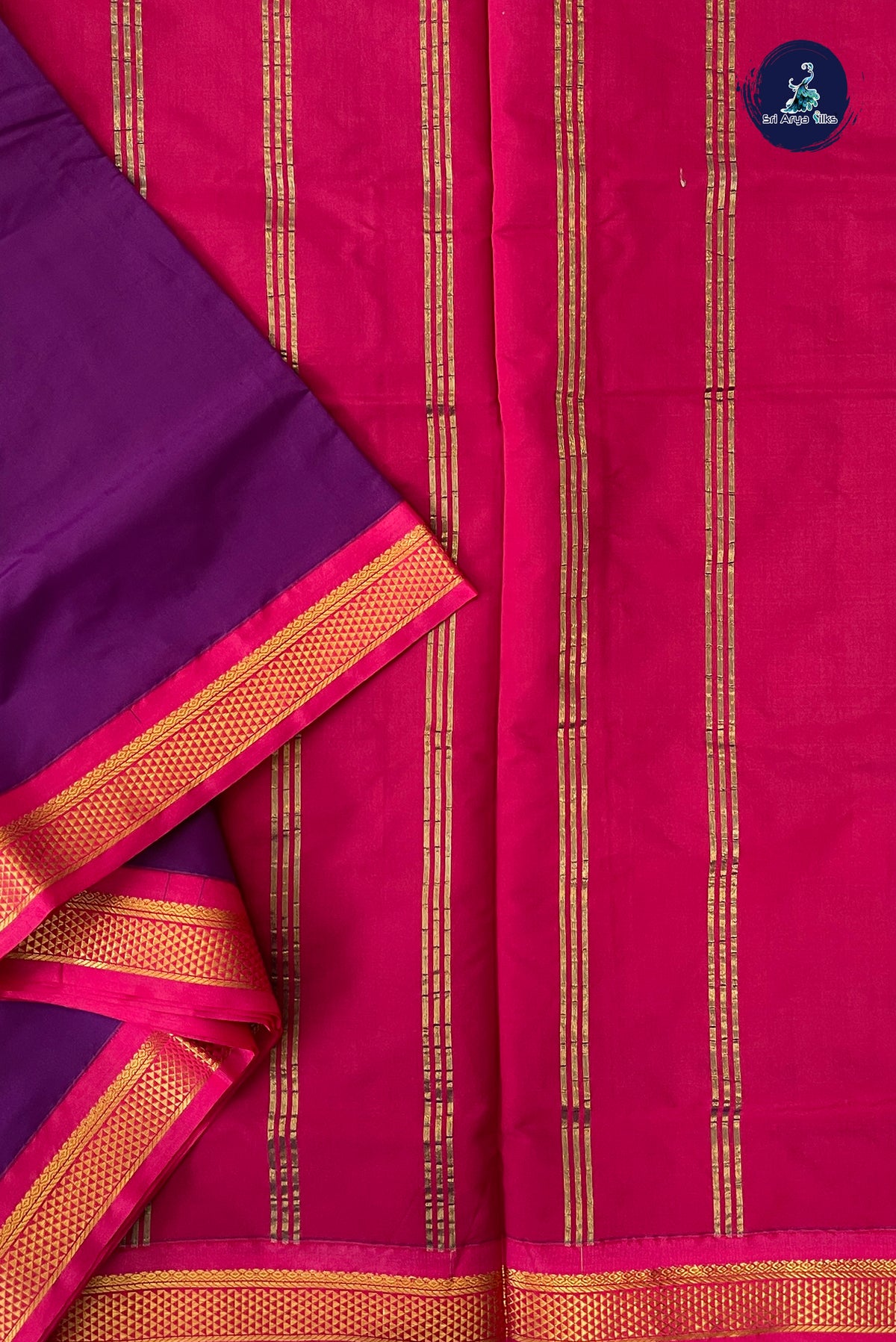 Dark Plum Madisar Semi Silk Saree With Plain Pattern