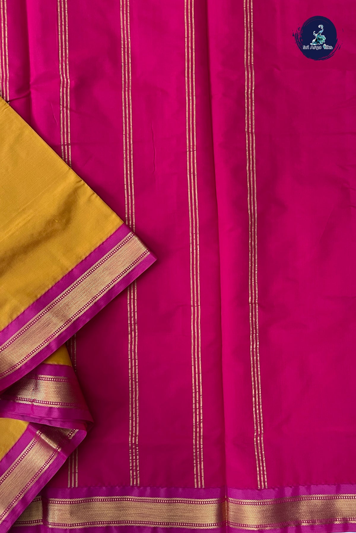 Mustard Yellow Madisar Semi Silk Saree With Plain Pattern
