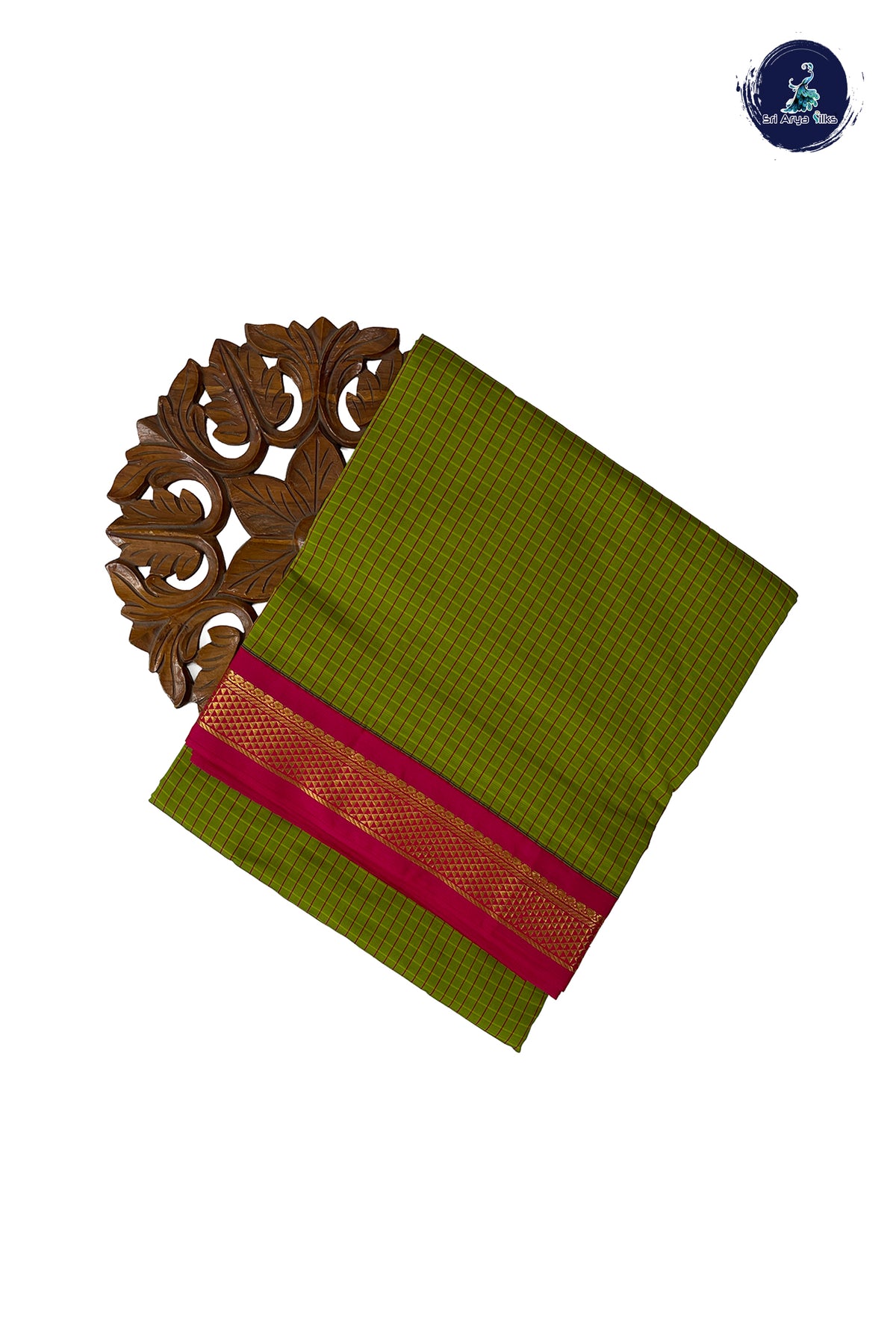 Light Green Madisar Semi Silk Saree With Checked Pattern