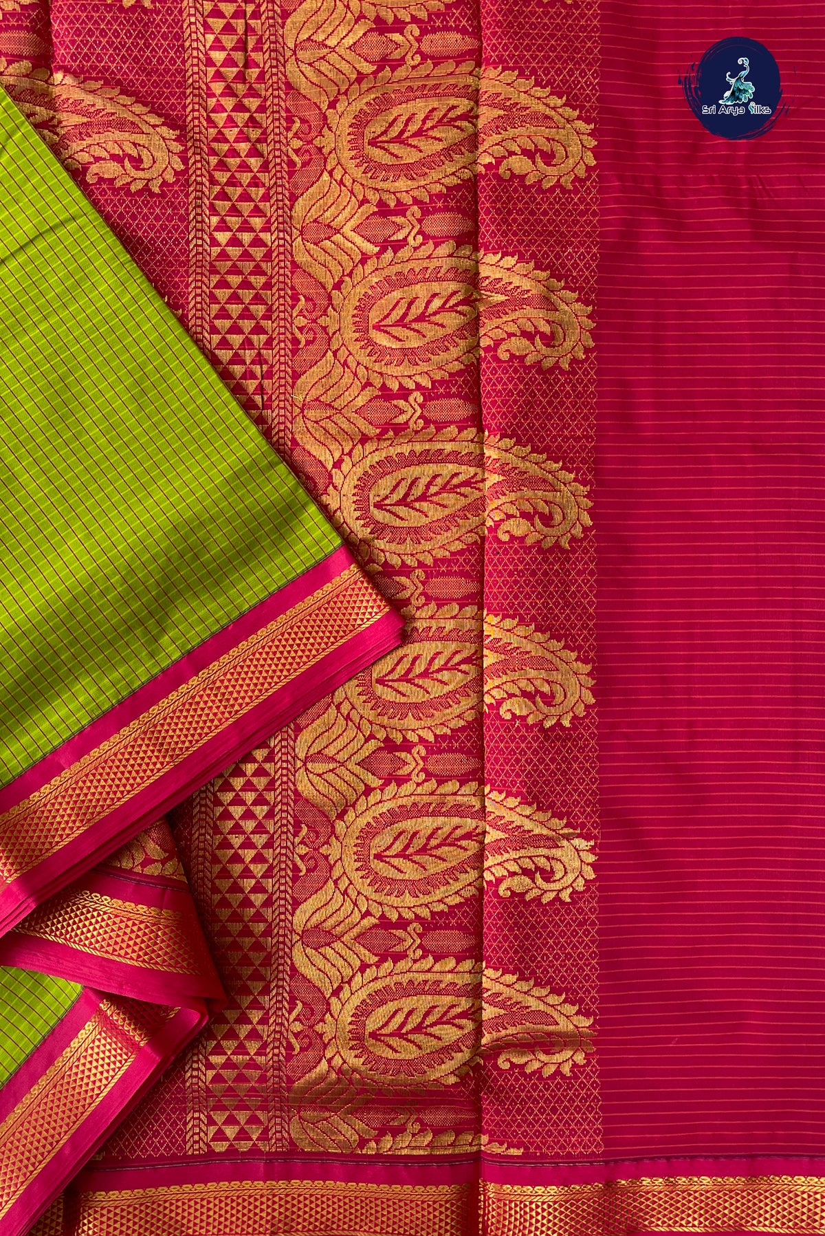 Light Green Madisar Semi Silk Saree With Checked Pattern