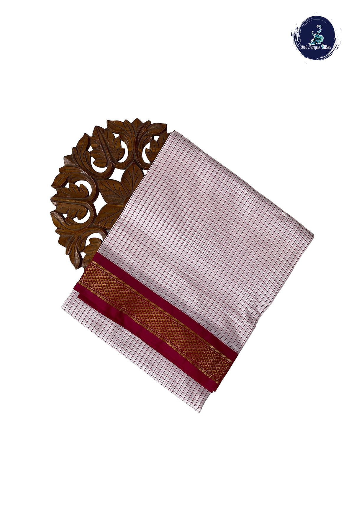 White Madisar Semi Silk Saree With Checked Pattern
