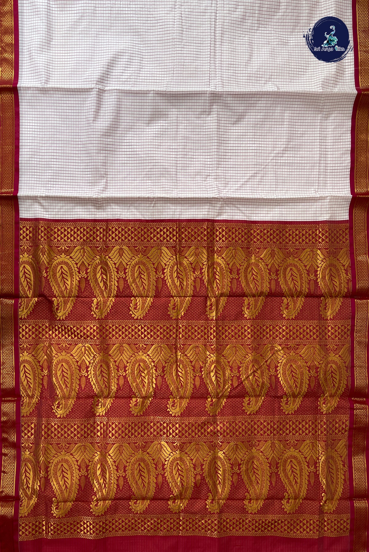 White Madisar Semi Silk Saree With Checked Pattern