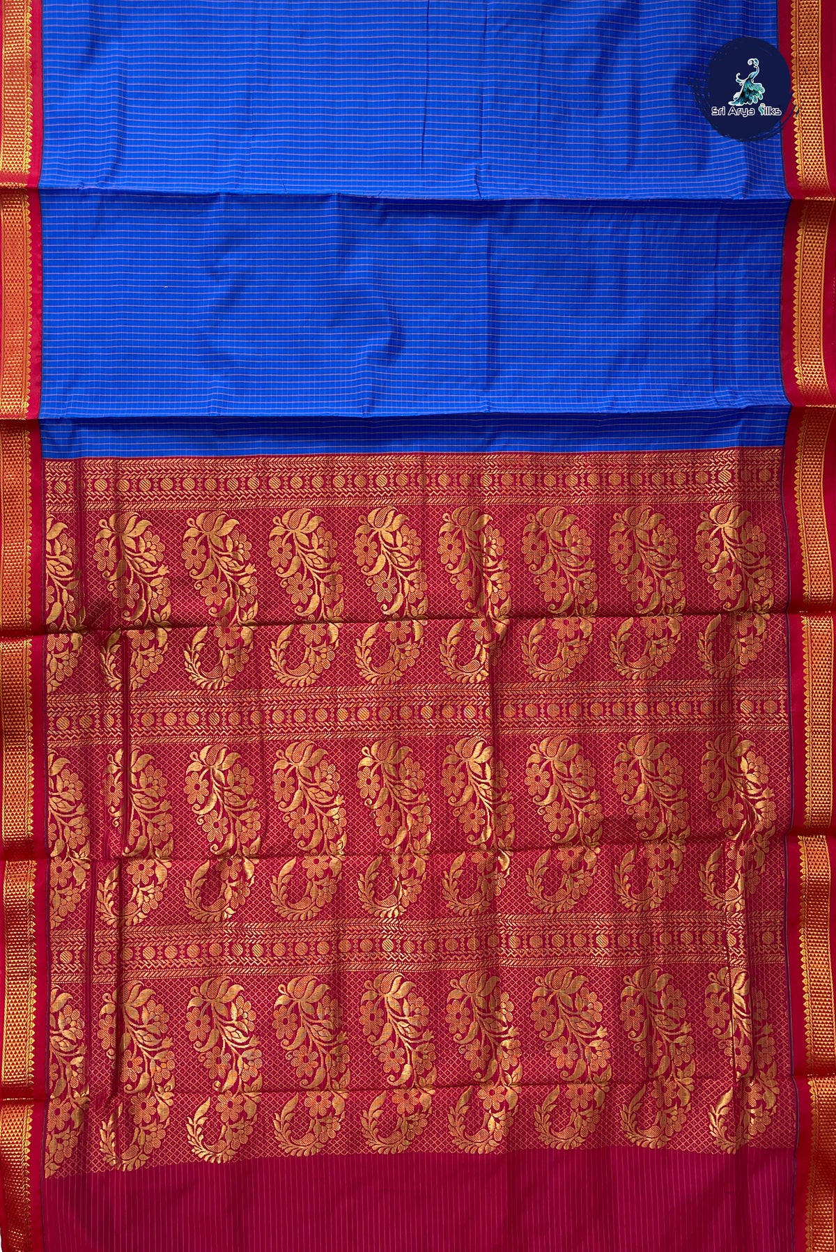 Blue Madisar Semi Silk Saree With Checked Pattern